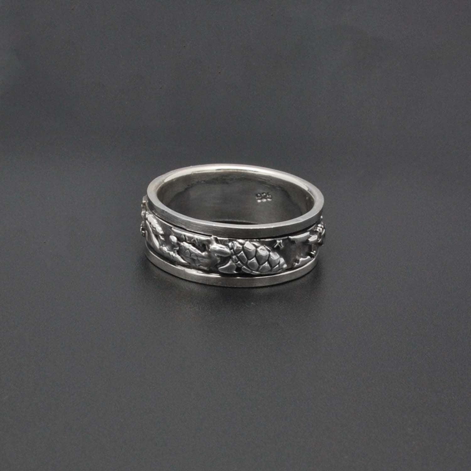 Spinner Sterling Silver Turtle Band Ring - Kanika Creations