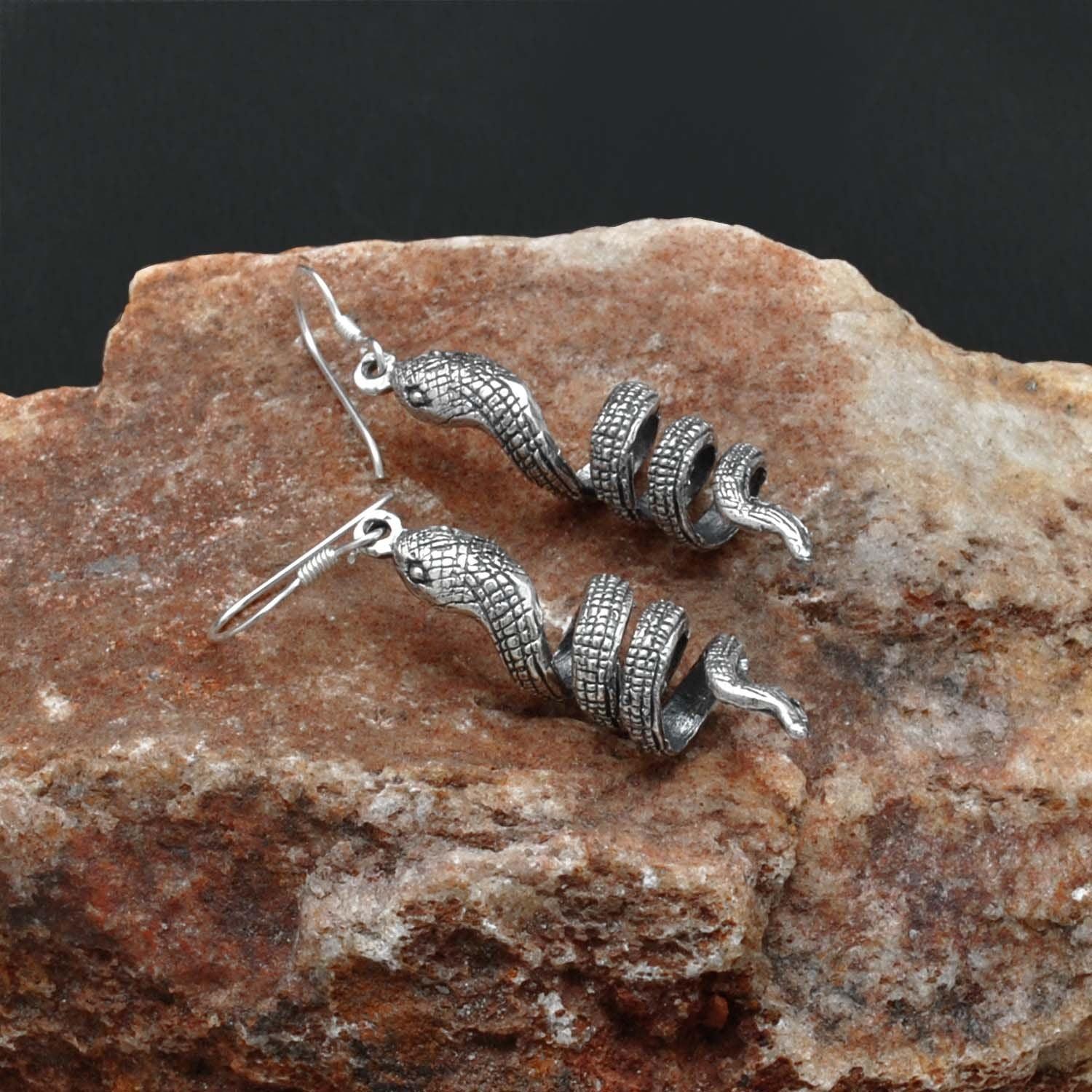 Snake Silver Dangle Earring Oxidized Jewelry - Kanika Creations