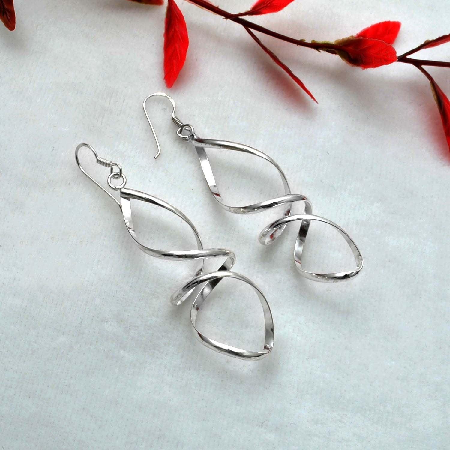 Silver Spiral Drop Dangle Earring - Kanika Creations