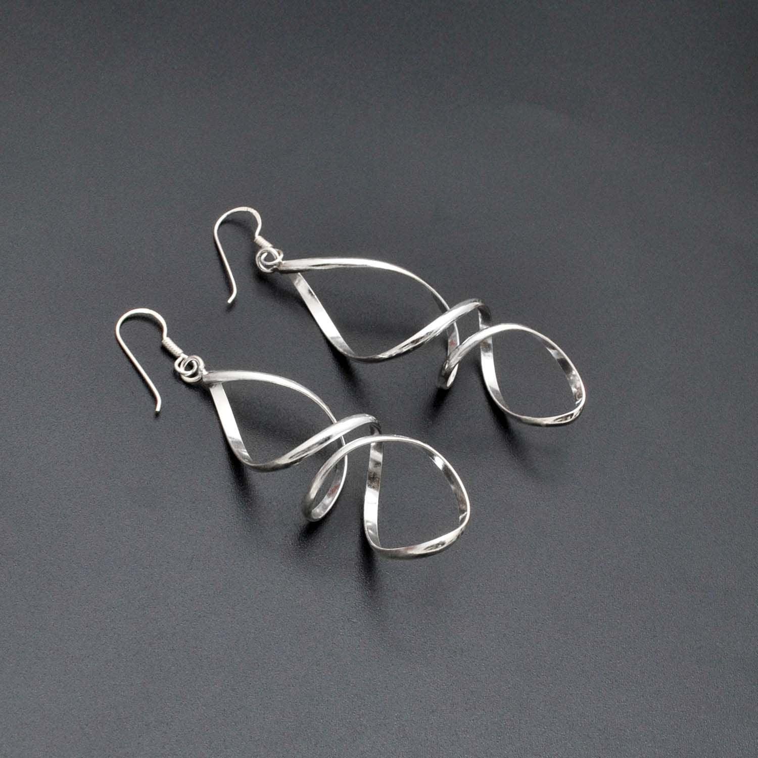 Silver Spiral Drop Dangle Earring - Kanika Creations