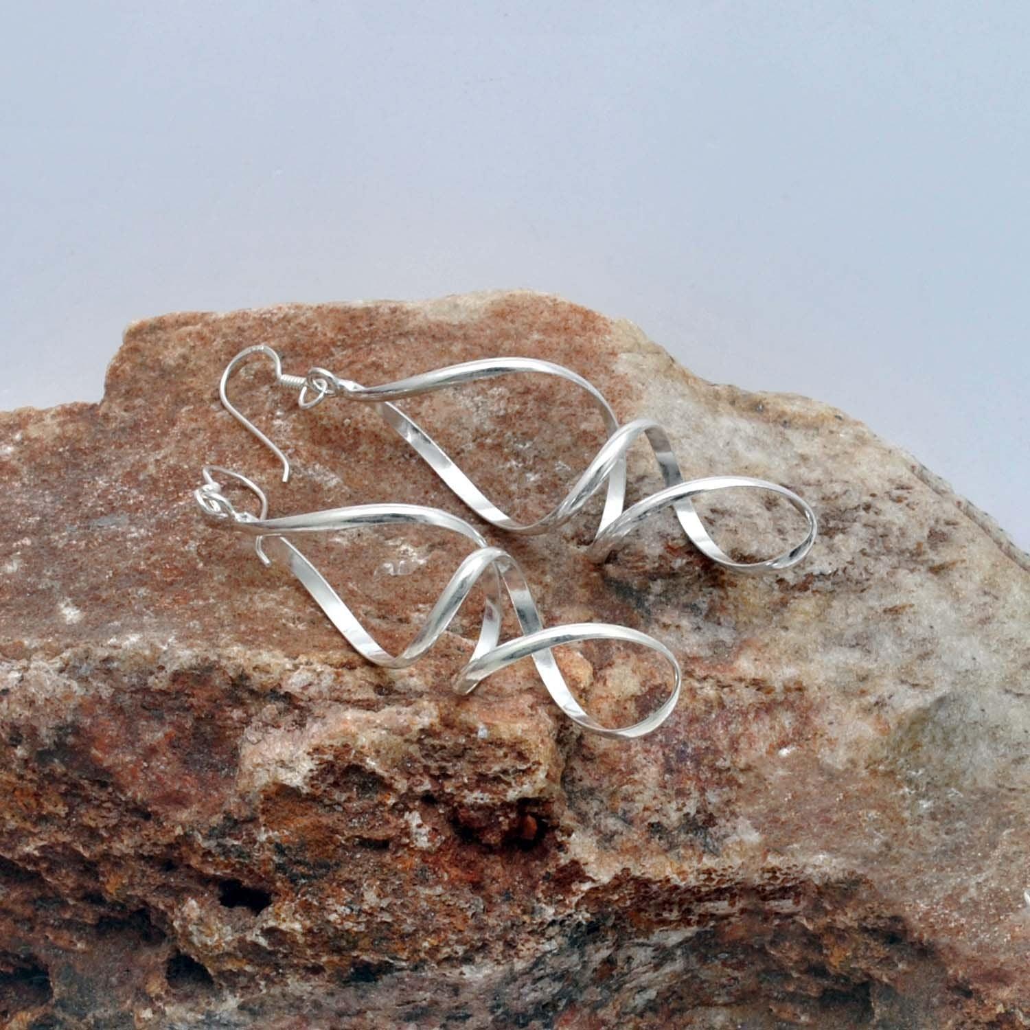 Silver Spiral Drop Dangle Earring - Kanika Creations