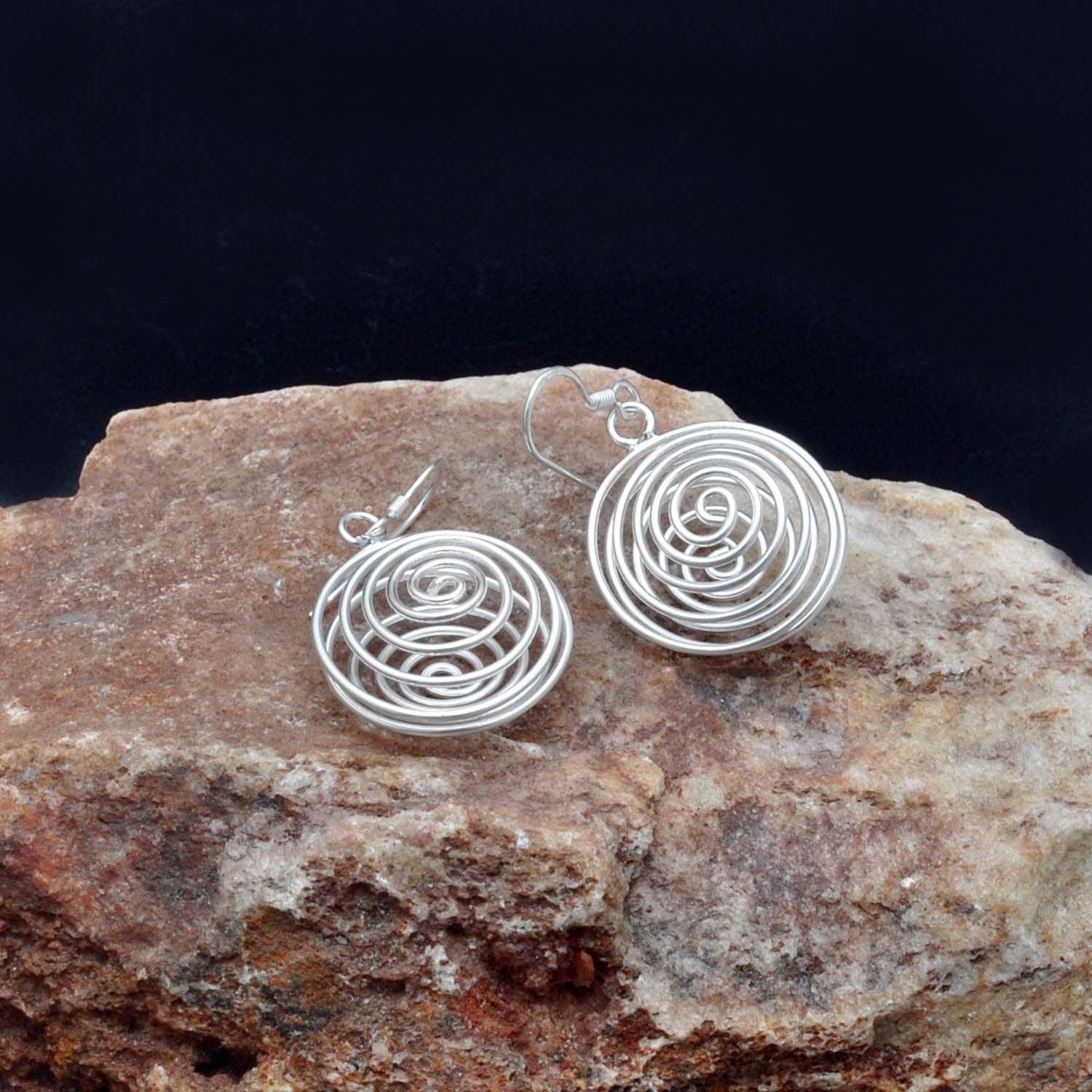 Spiral Dangle Swirl Silver Earring - Kanika Creations