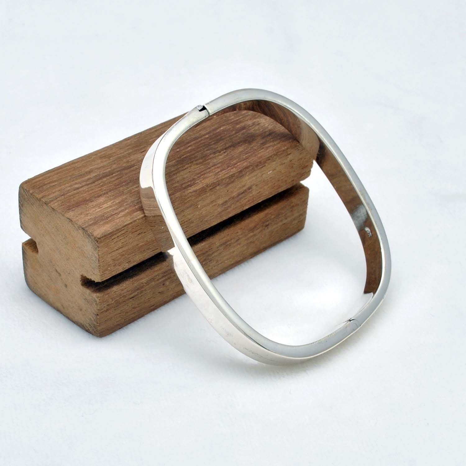 925 Sterling Silver Wide Hinged Square Bracelet 8mm 9mm - Kanika Creations