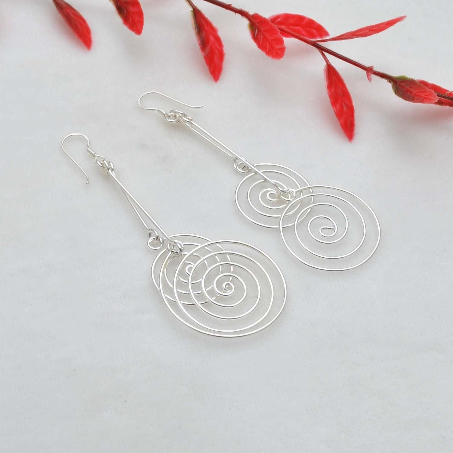 Silver Spiral Geometric Women’s Earrings - Kanika Creations
