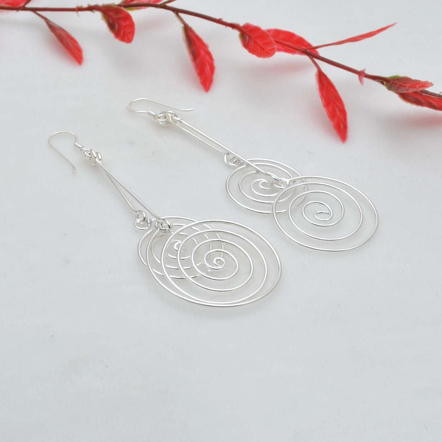 Silver Spiral Geometric Women’s Earrings - Kanika Creations