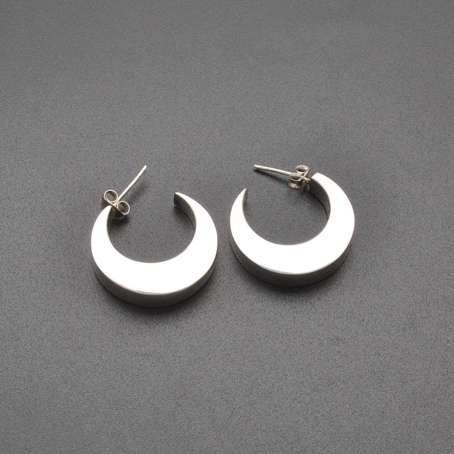 Crescent moon Huggie hoop silver earrings stud - Kanika Creations