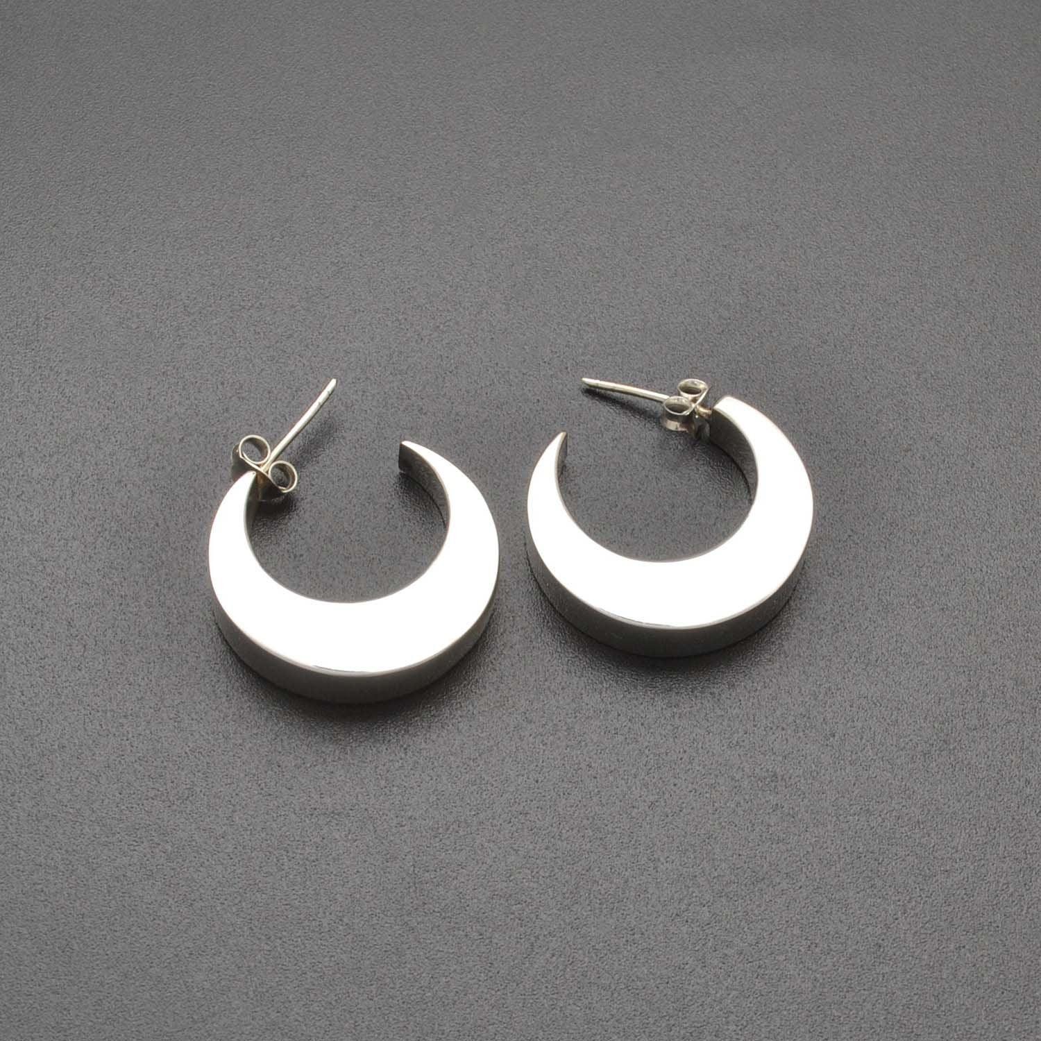 Crescent moon Huggie hoop silver earrings stud - Kanika Creations