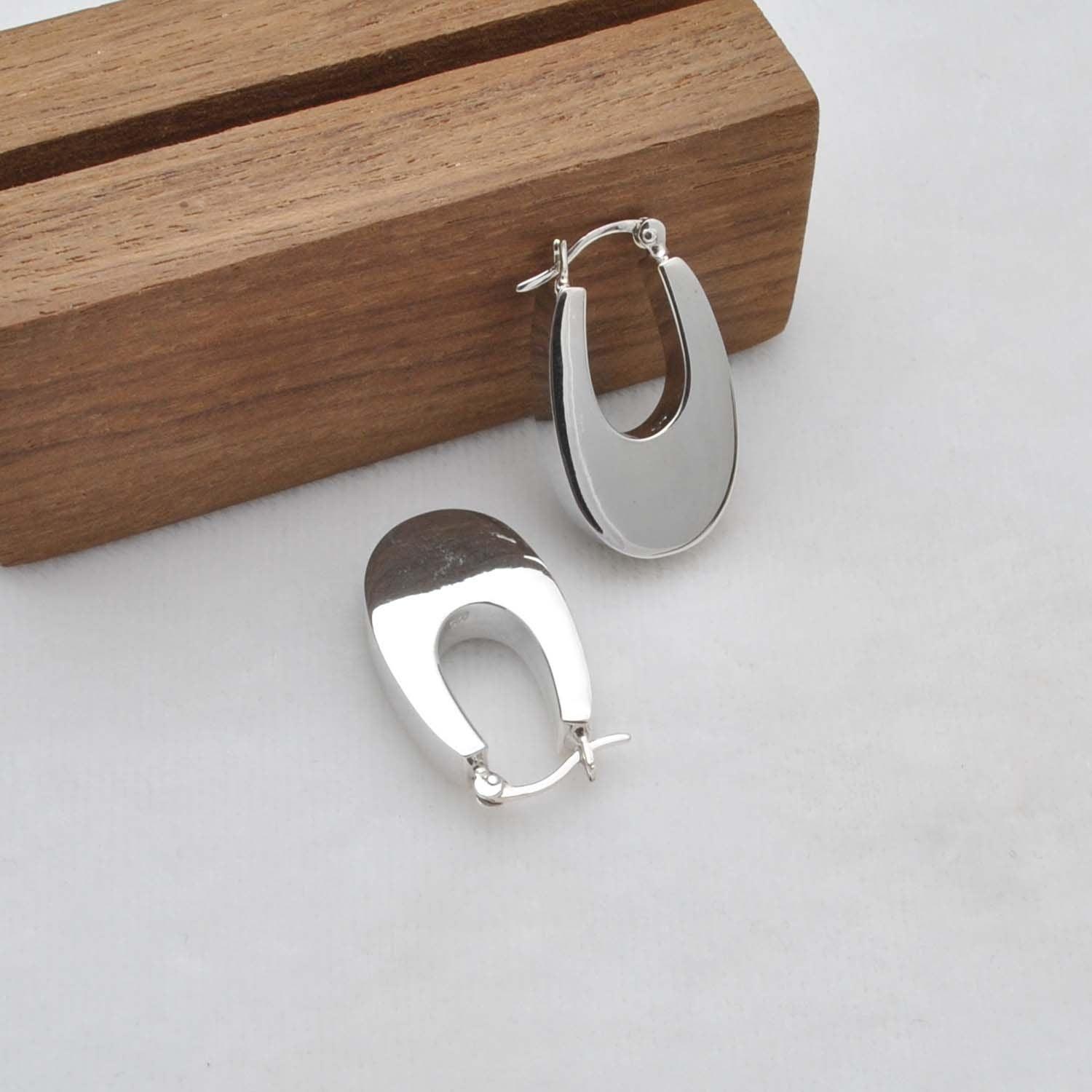 Sterling Silver Chunky Hoops Huggie Earrings - Kanika Creations