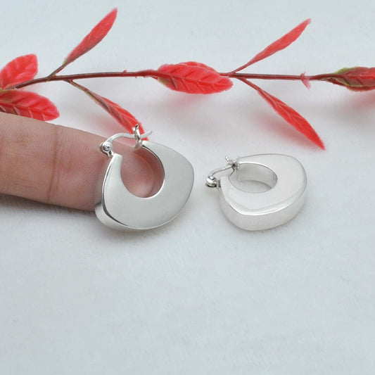 Chunky Huggie Hoops Silver Earrings - Kanika Creations