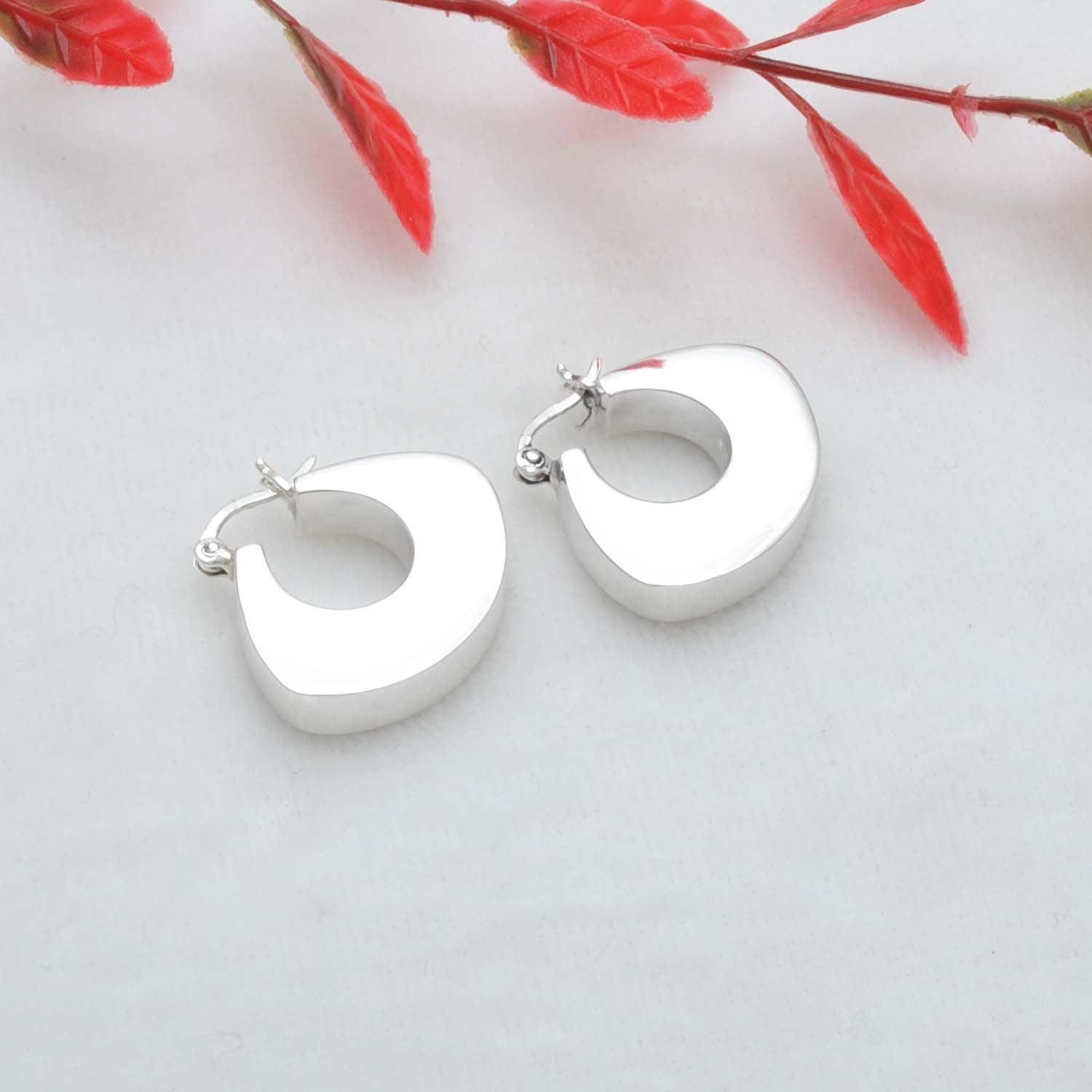 Chunky Huggie Hoops Silver Earrings - Kanika Creations