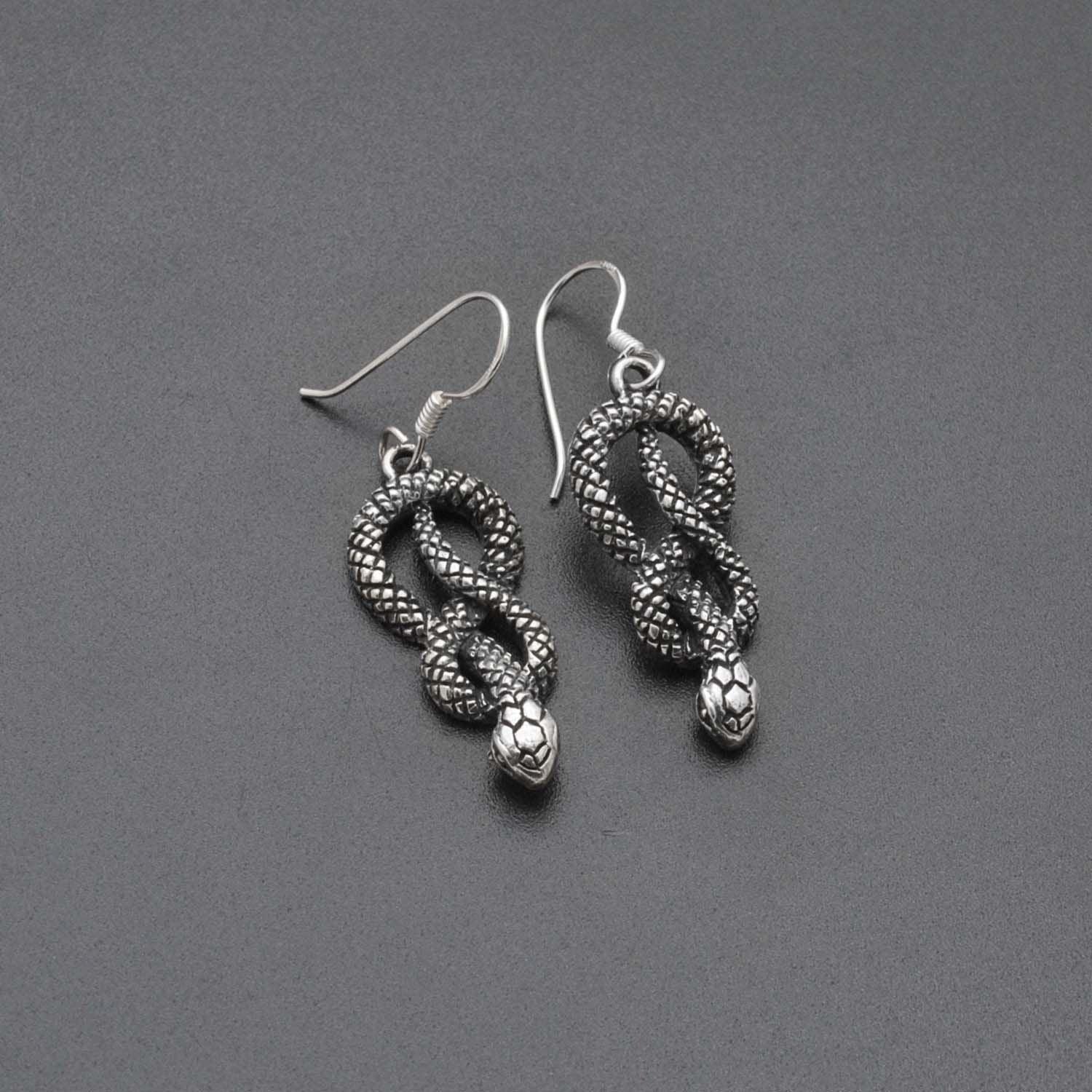 Silver Snake Reptile Earrings - Kanika Creations
