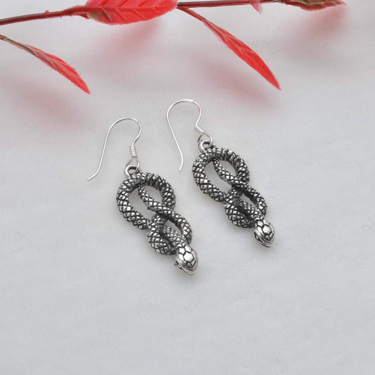 Silver Snake Reptile Earrings - Kanika Creations