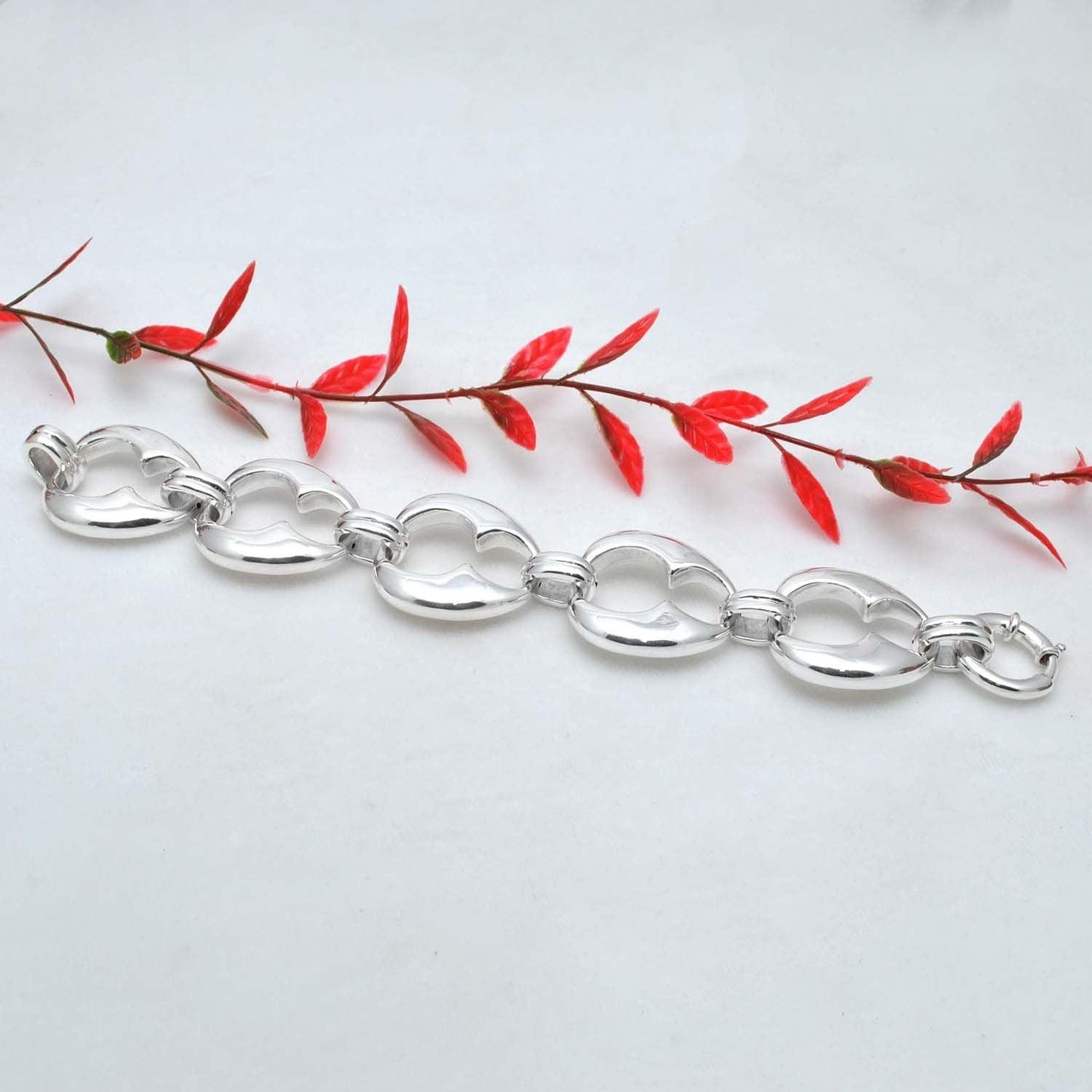 Chunky Silver Fancy Links Bracelet Jewelry - Kanika Creations