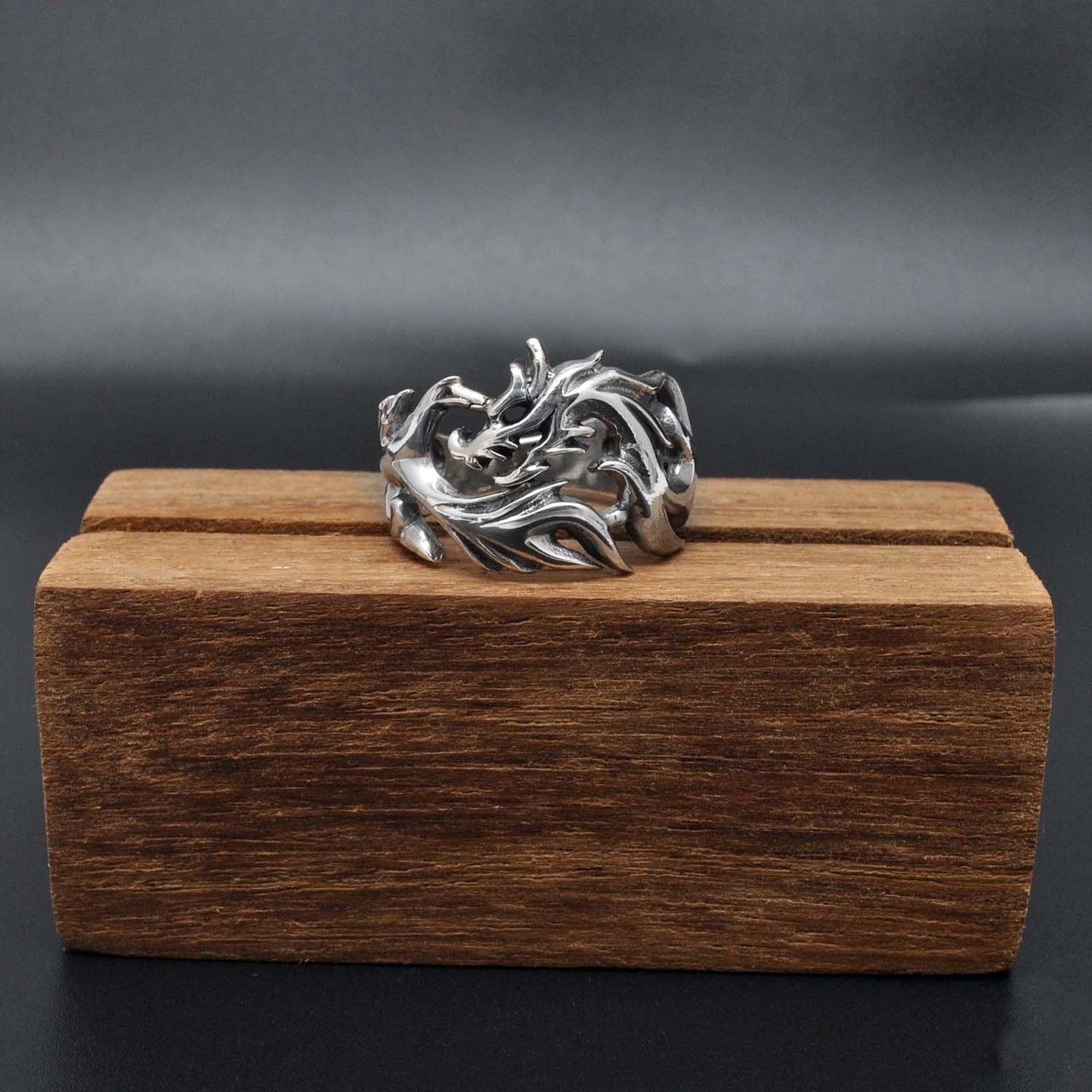 Silver Fierce Dragon Ring Size 9 - Kanika Creations