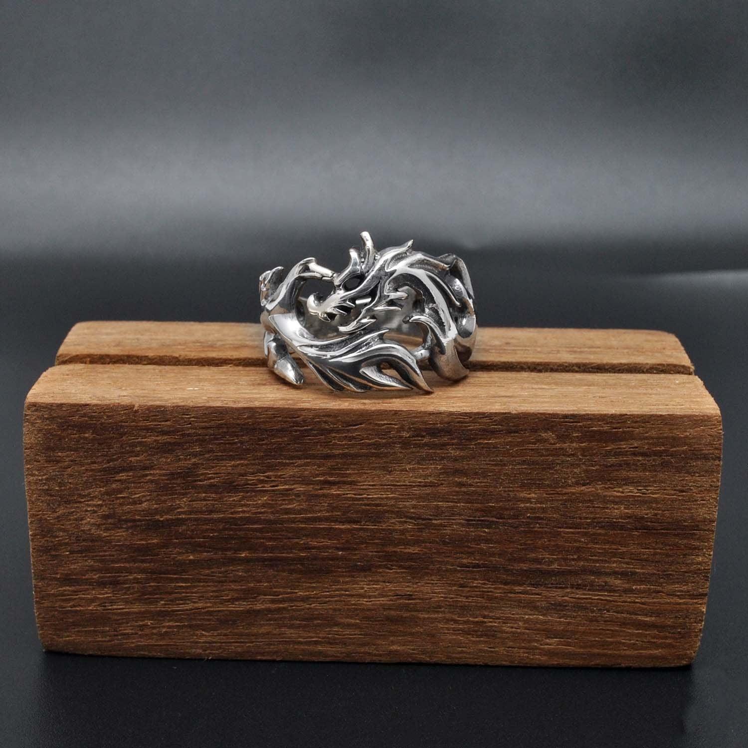 Silver Fierce Dragon Ring Size 9 - Kanika Creations