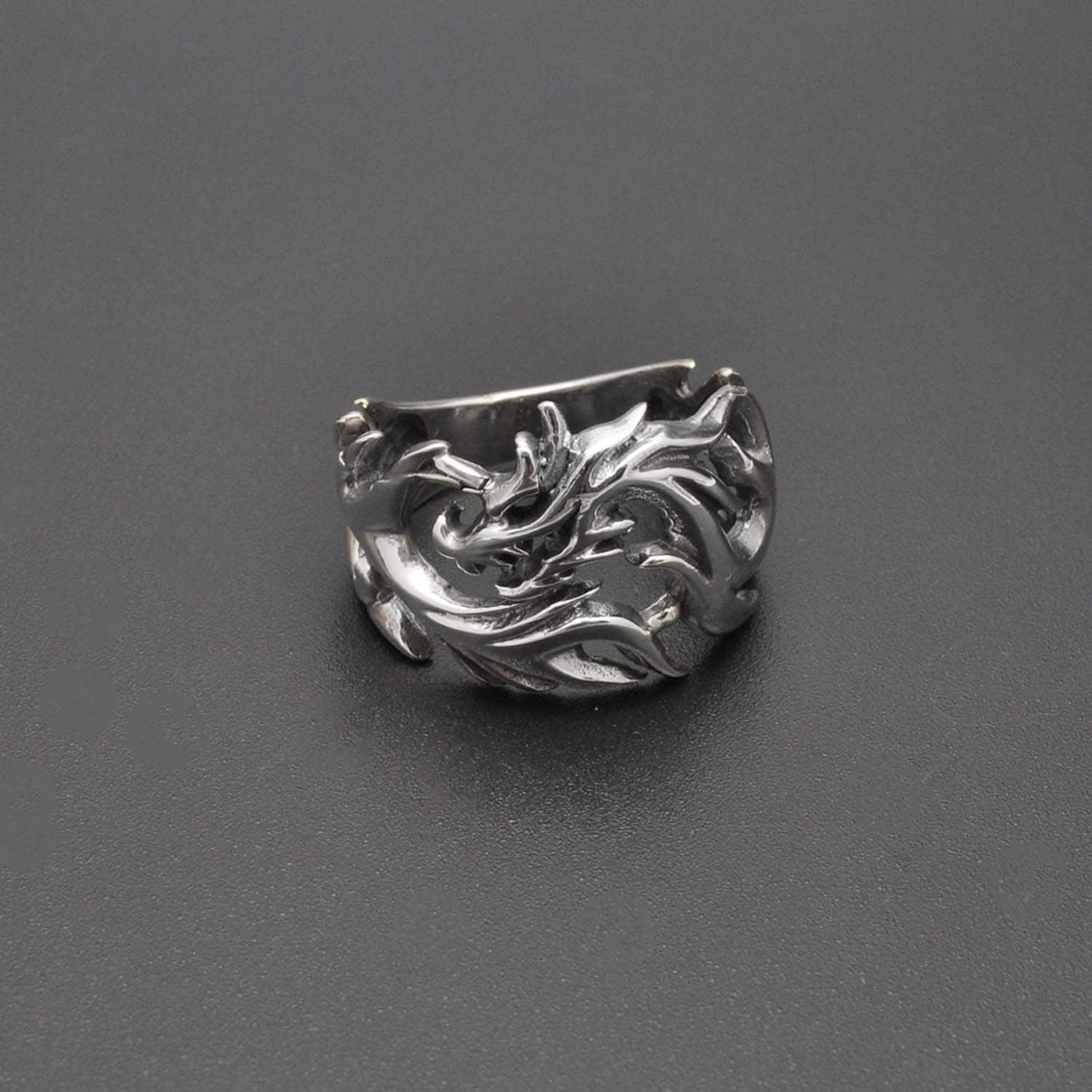 Silver Fierce Dragon Ring Size 9 - Kanika Creations