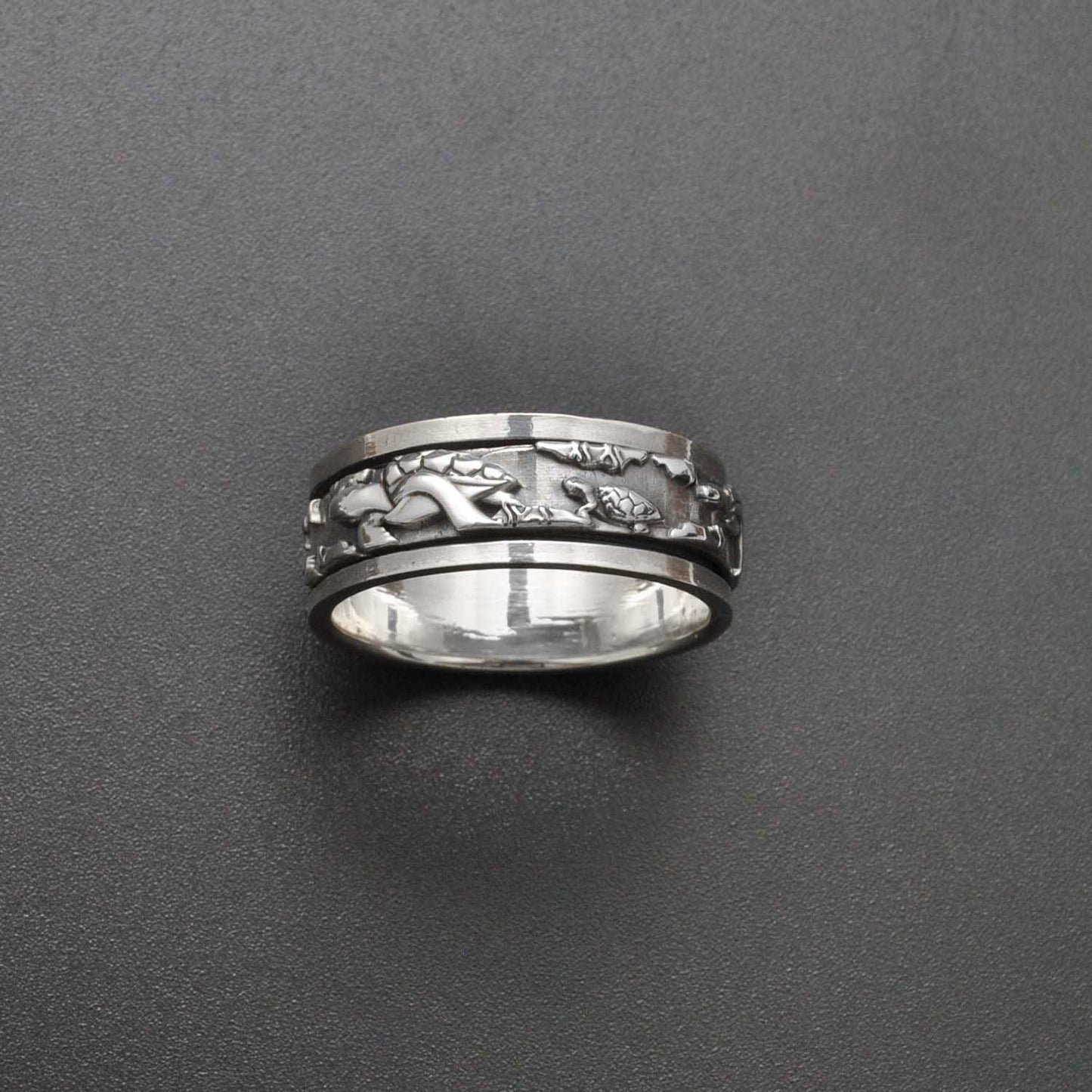 Spinner Sterling Silver Turtle Band Ring - Kanika Creations