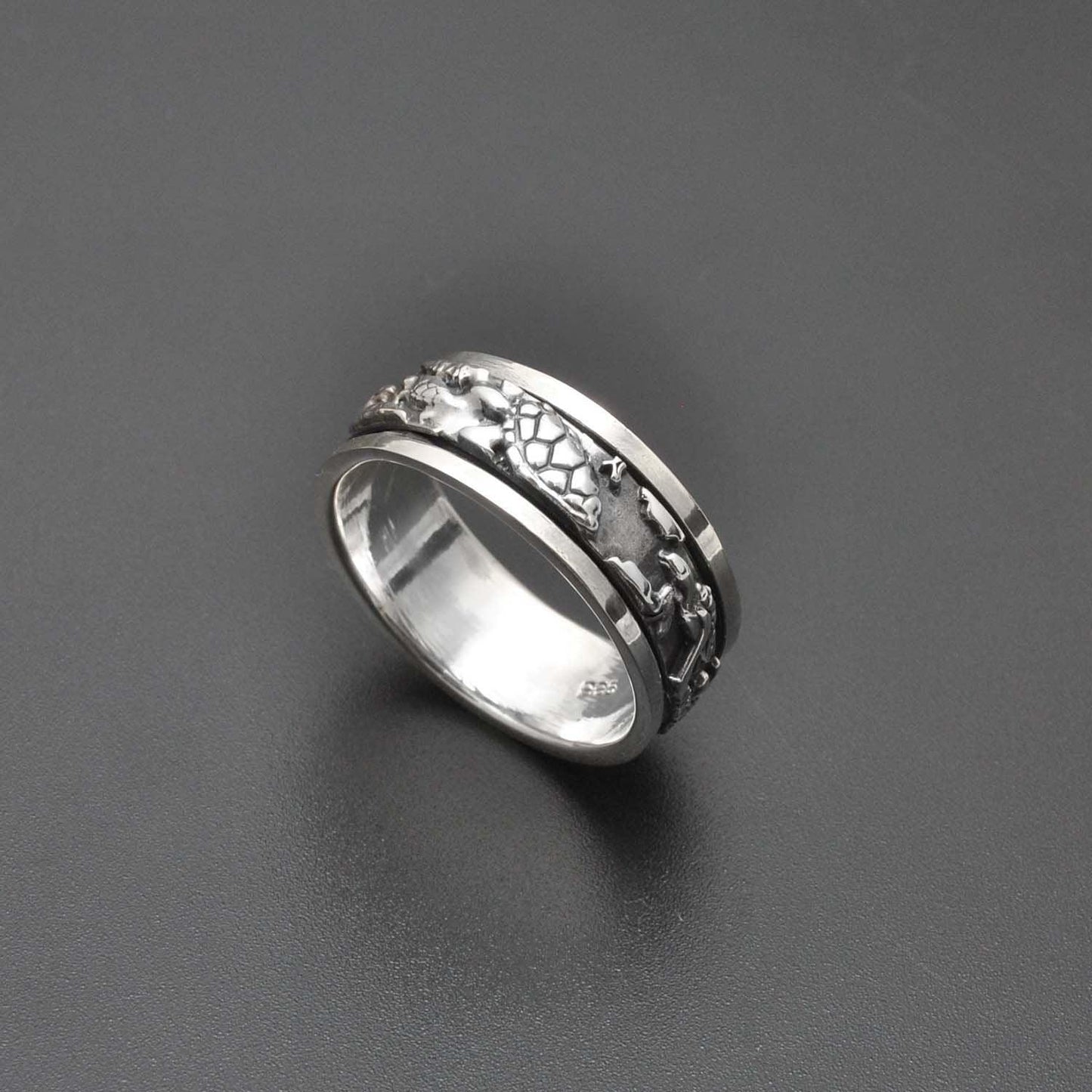 Spinner Sterling Silver Turtle Band Ring - Kanika Creations