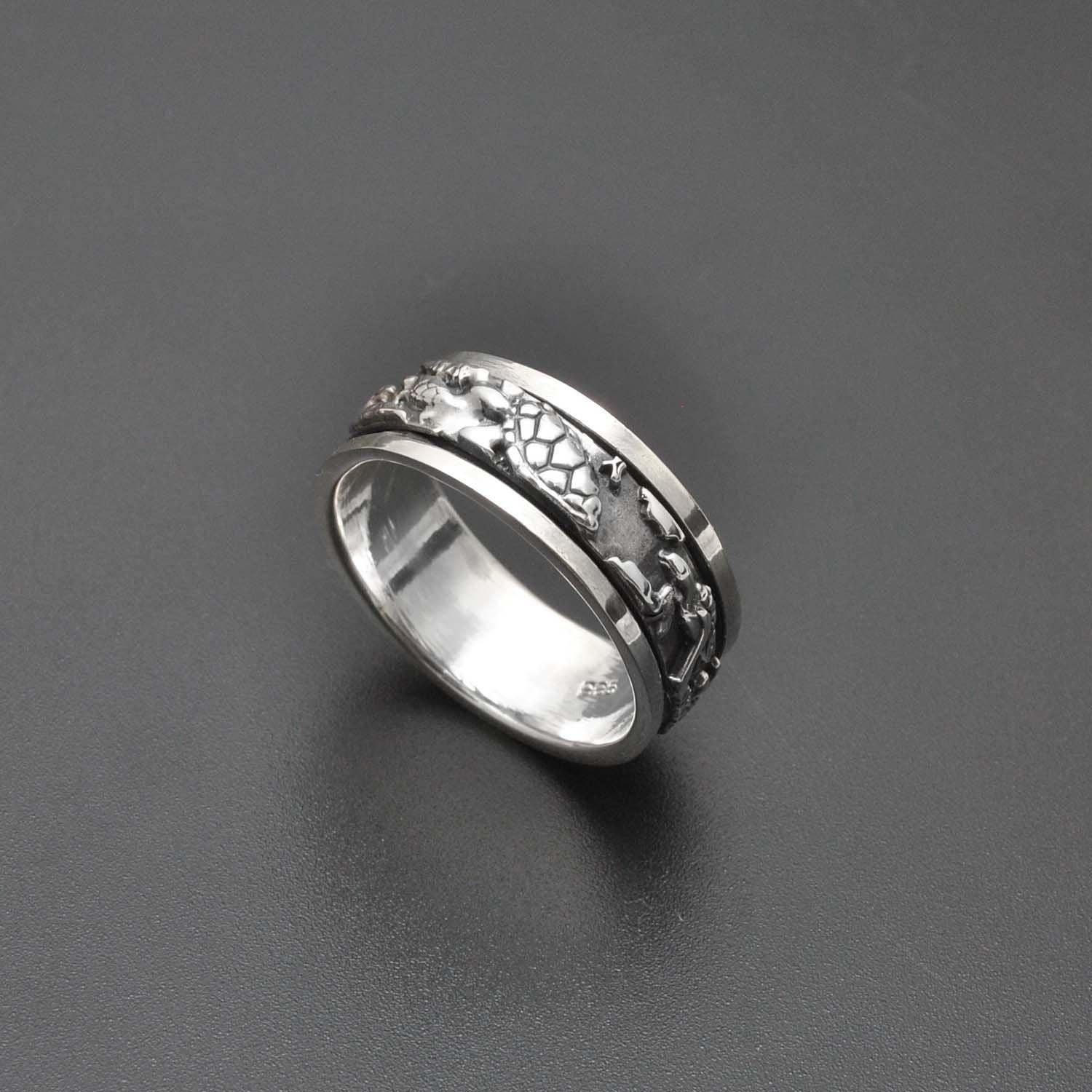 Spinner Sterling Silver Turtle Band Ring - Kanika Creations