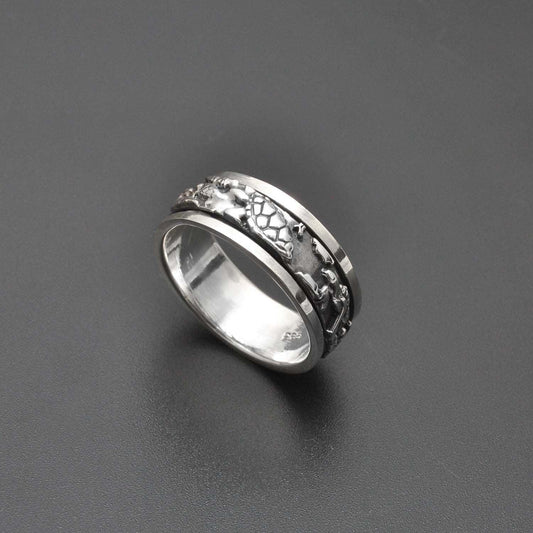 Spinner Sterling Silver Turtle Band Ring - Kanika Creations