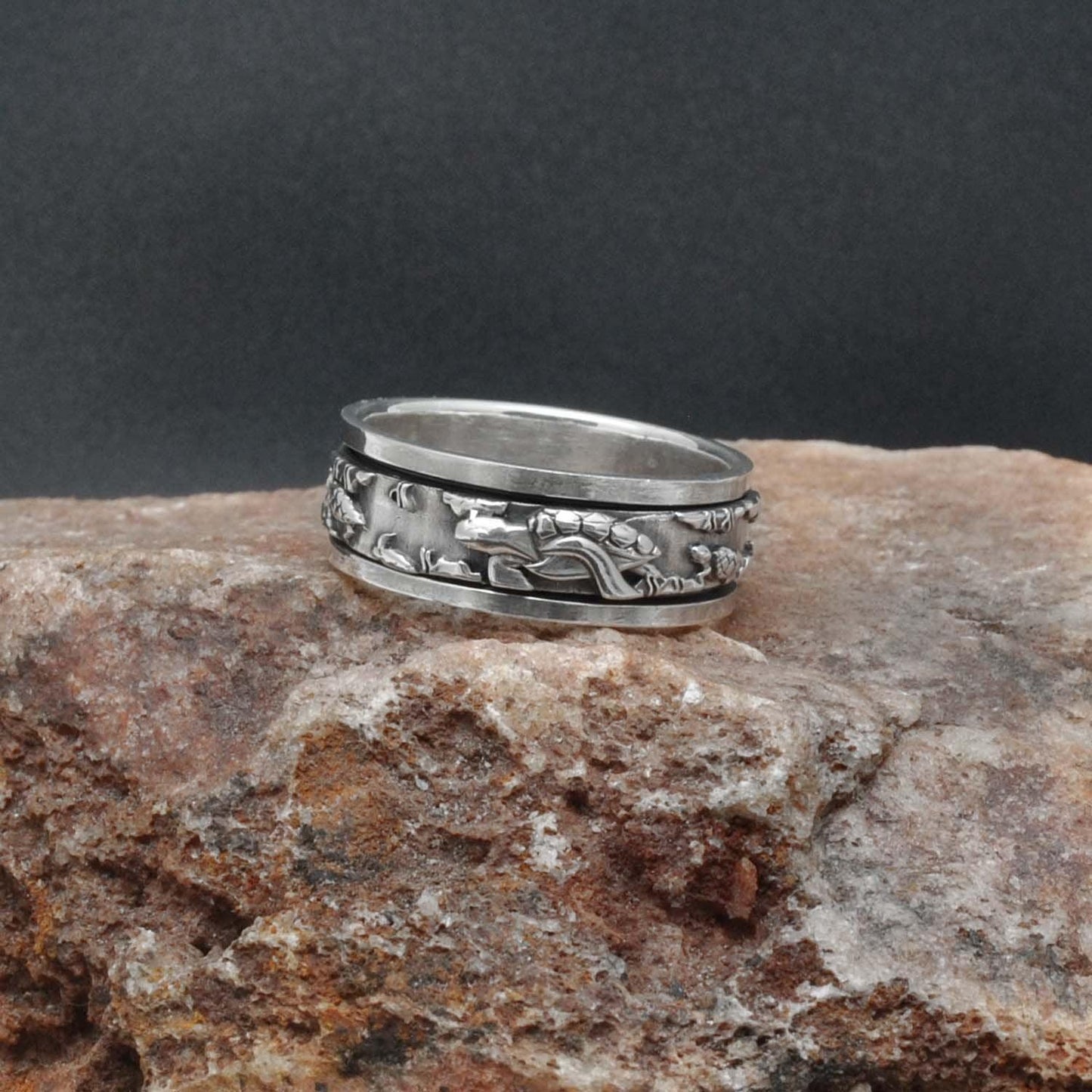 Spinner Sterling Silver Turtle Band Ring - Kanika Creations