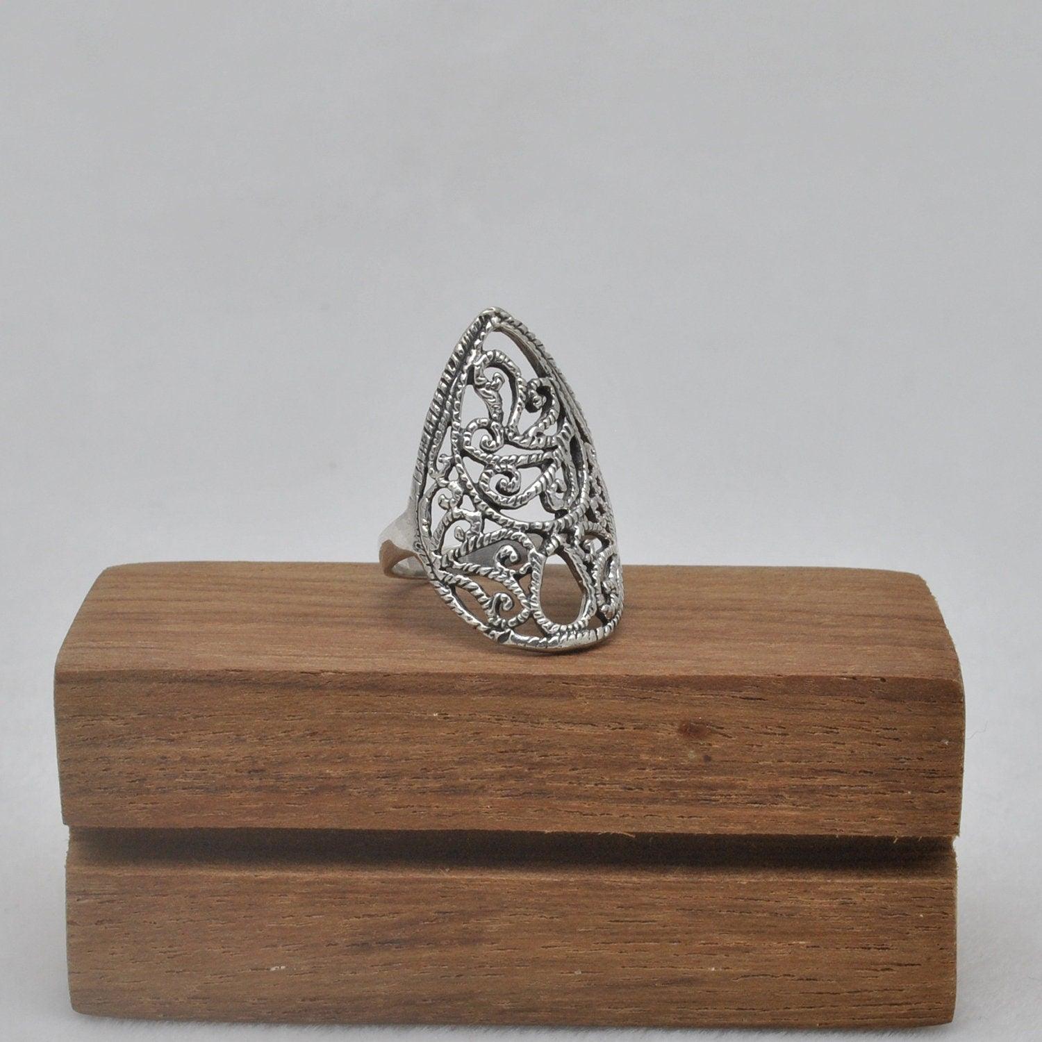 Sterling Silver Filigree Women Dainty Ring Size 8 - Kanika Creations