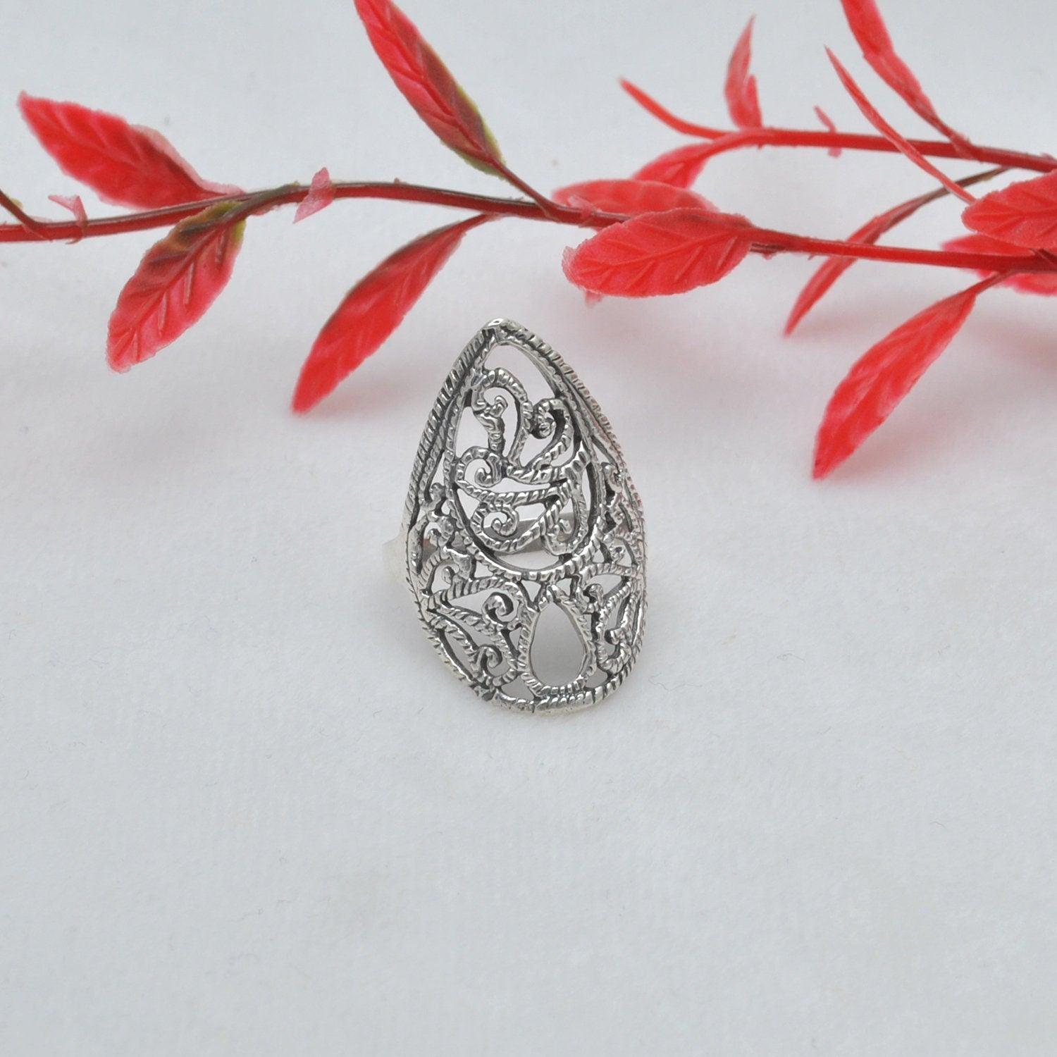 Sterling Silver Filigree Women Dainty Ring Size 8 - Kanika Creations