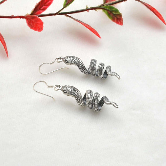 Snake Silver Dangle Earring Oxidized Jewelry - Kanika Creations