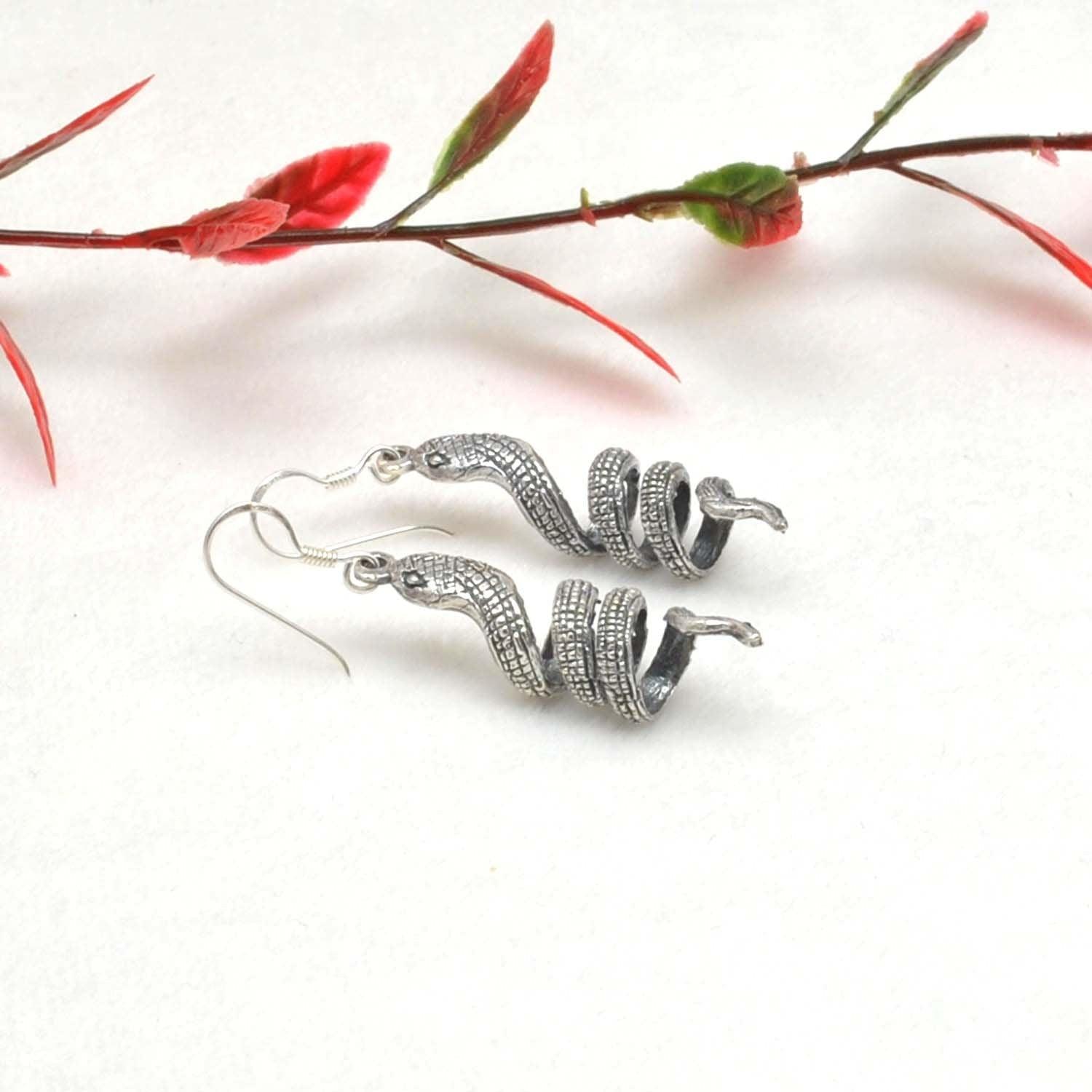 Snake Silver Dangle Earring Oxidized Jewelry - Kanika Creations