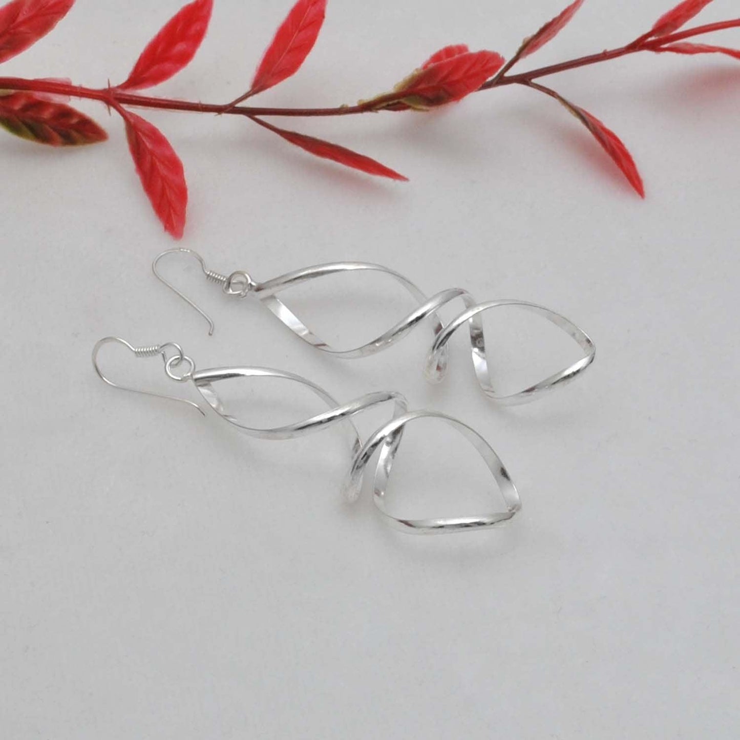 Silver Spiral Drop Dangle Earring - Kanika Creations