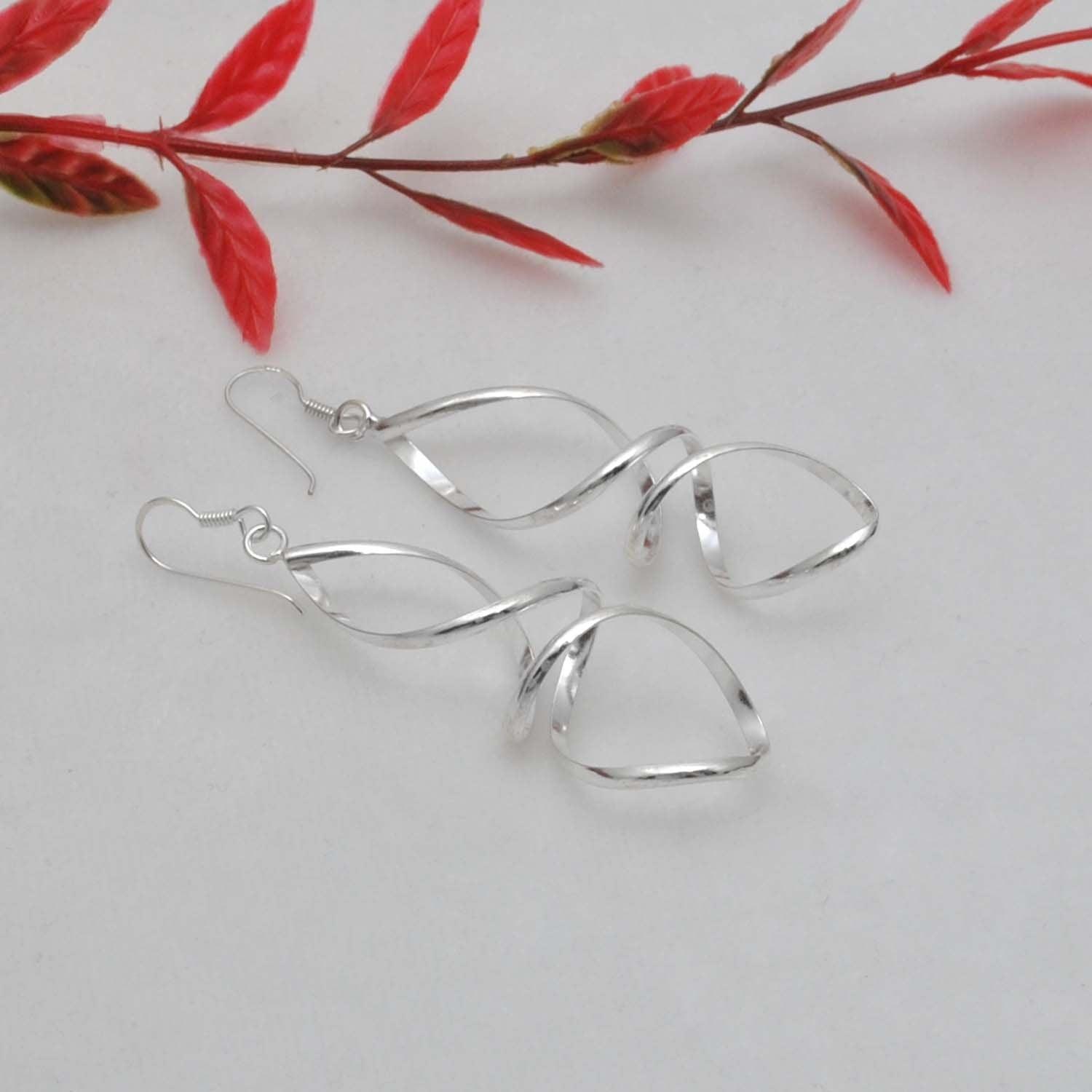 Silver Spiral Drop Dangle Earring - Kanika Creations