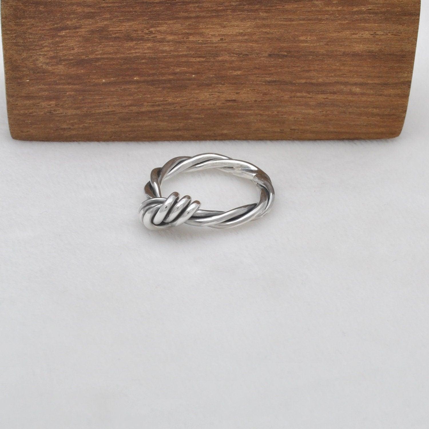 Sterling Silver Knot Ring Size 6.5 Twisted Rope Band - Kanika Creations