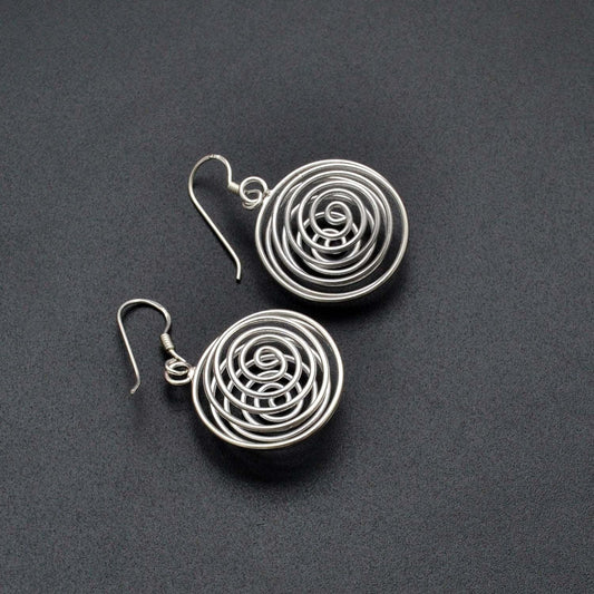 Spiral Dangle Swirl Silver Earring - Kanika Creations