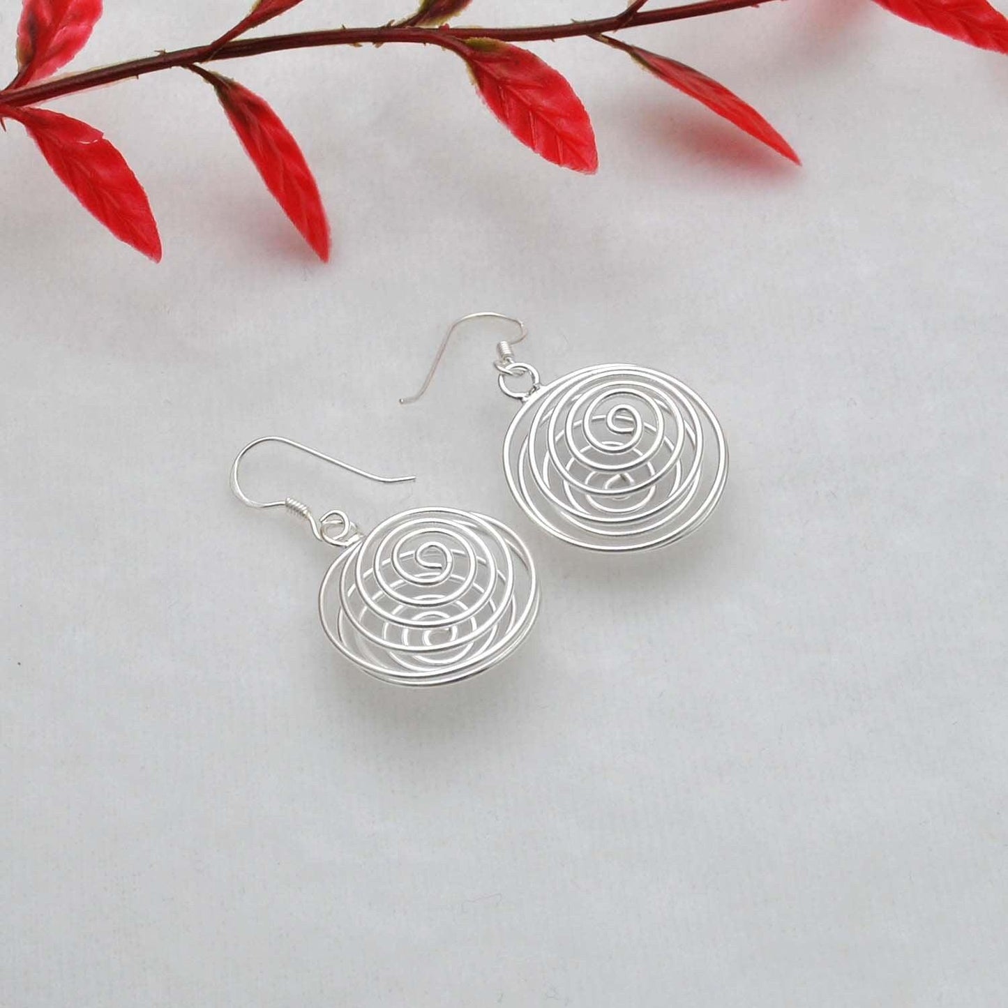 Spiral Dangle Swirl Silver Earring - Kanika Creations