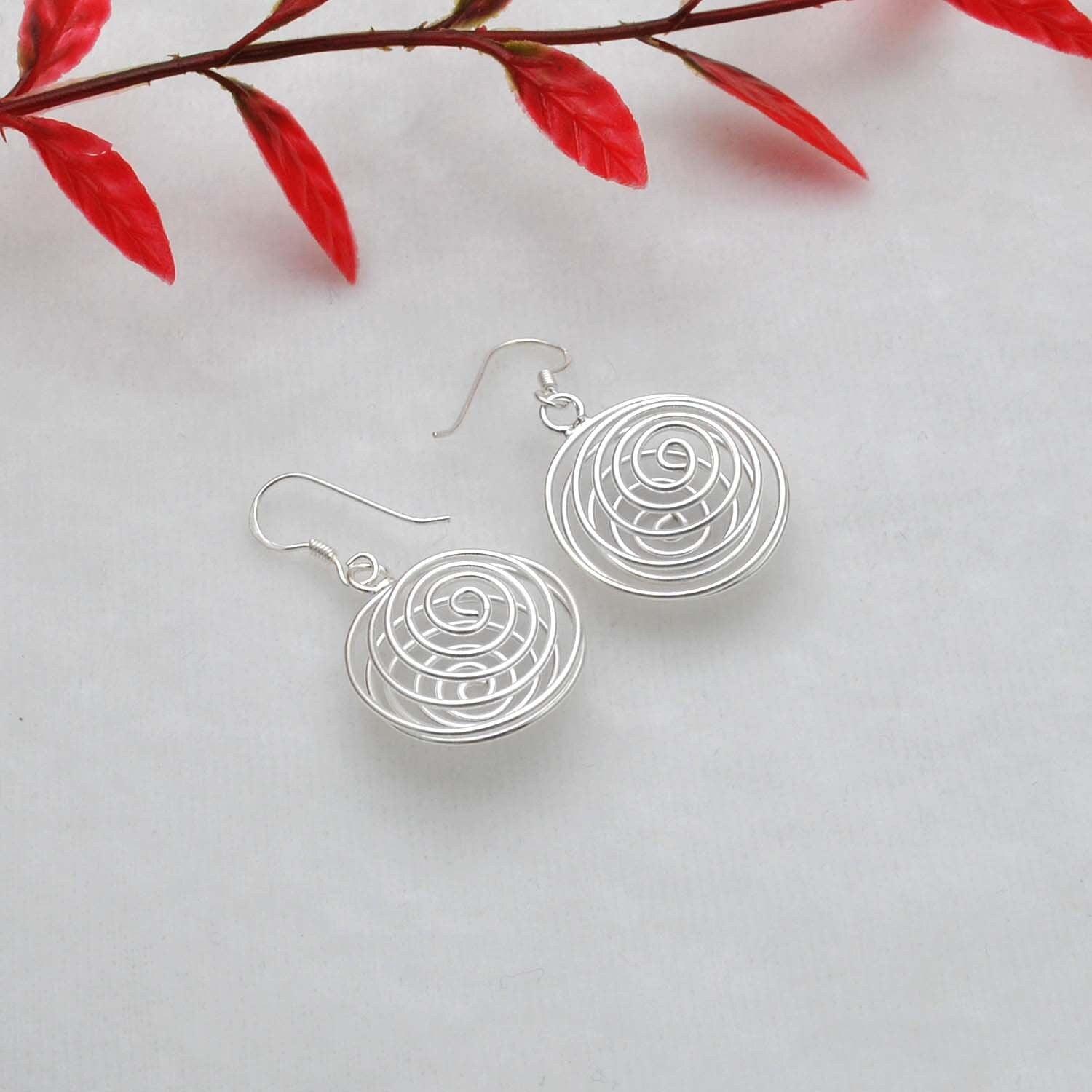Spiral Dangle Swirl Silver Earring - Kanika Creations