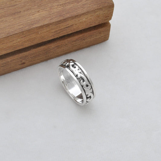 925 Sterling Silver Spinner Floral Band Ring 11 US - Kanika Creations