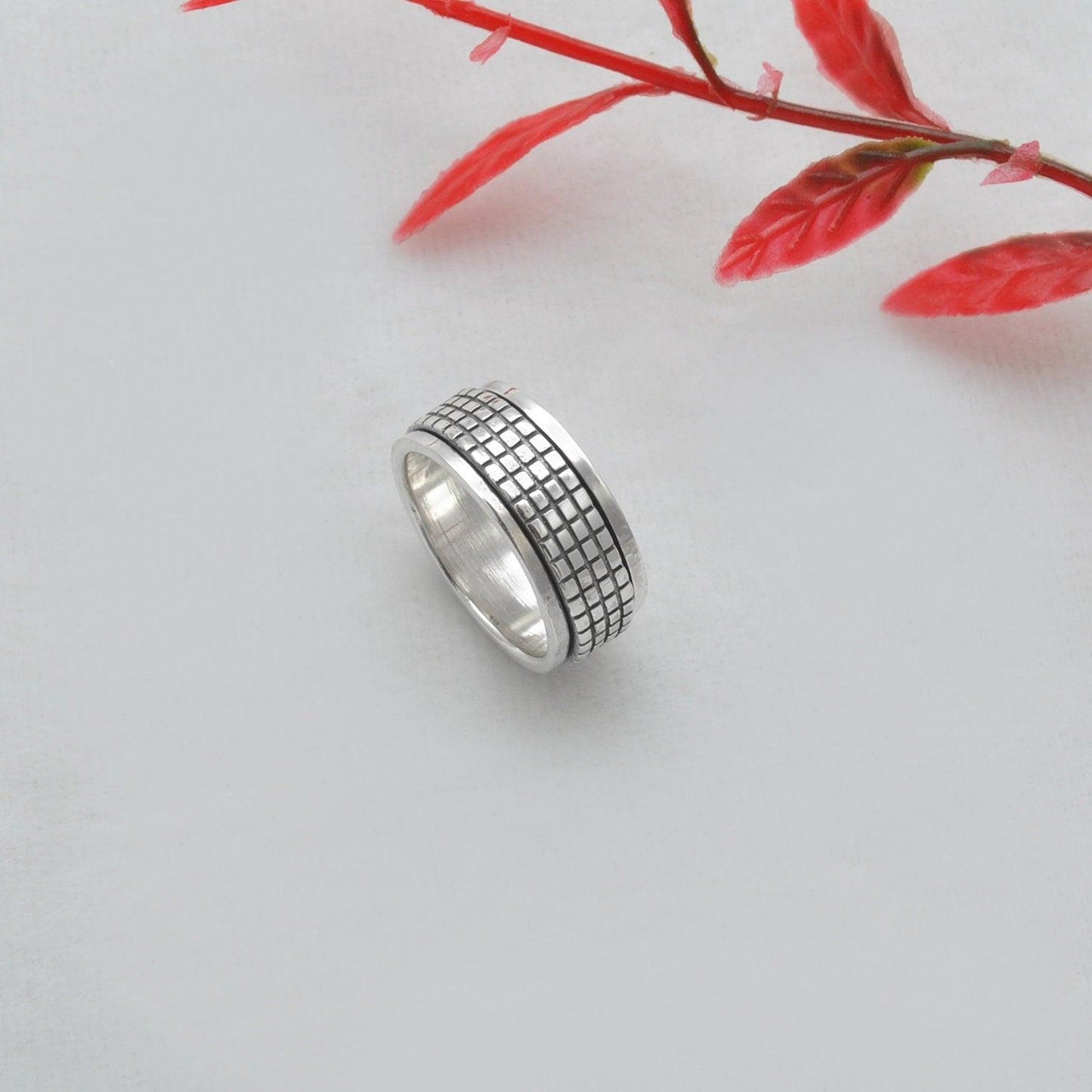 925 Sterling Silver Fidget Spinner Band Ring 7 US - Kanika Creations