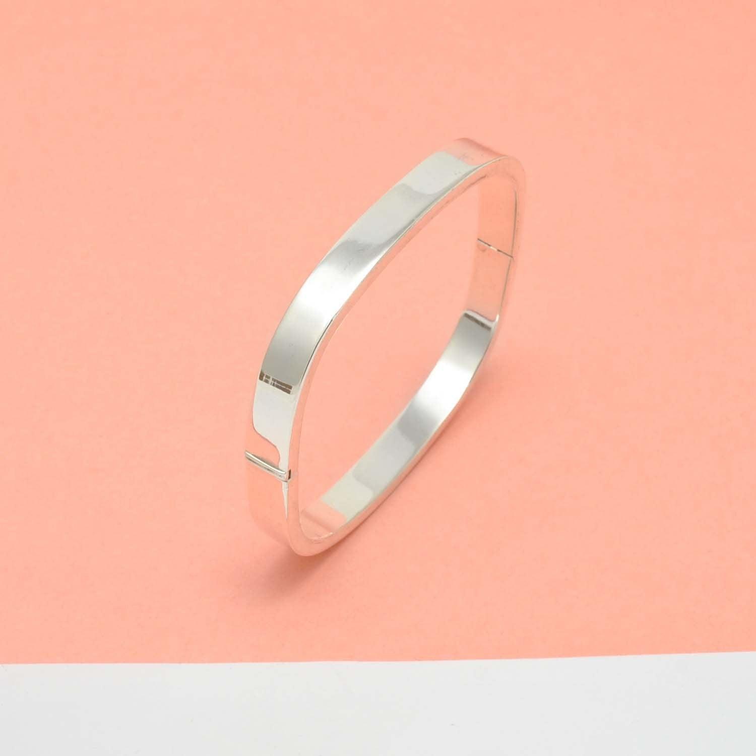 925 Sterling Silver Wide Hinged Square Bracelet 8mm 9mm - Kanika Creations