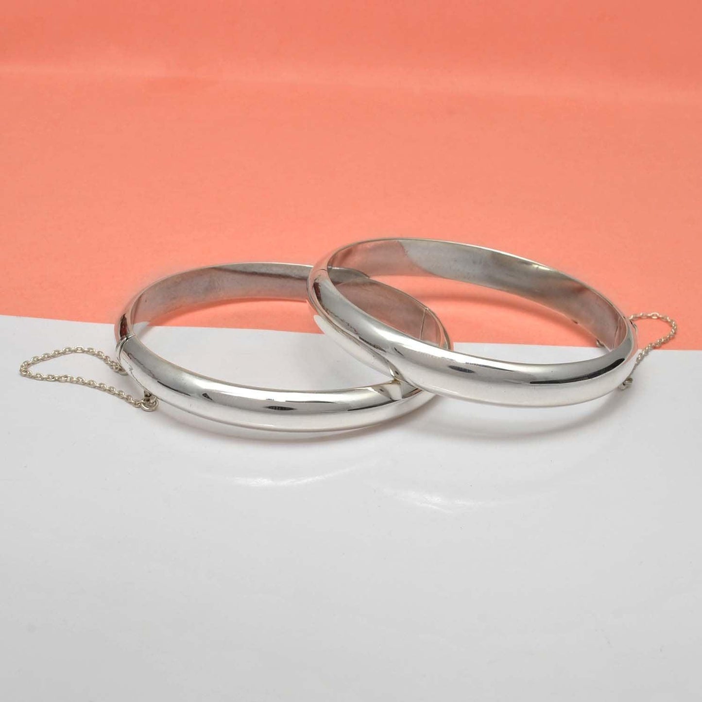 Silver Hinged Bangle Bracelet with Security Chain - 8mm/9mm - Kanika Creations