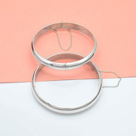Silver Hinged Bangle Bracelet with Security Chain - 8mm/9mm - Kanika Creations