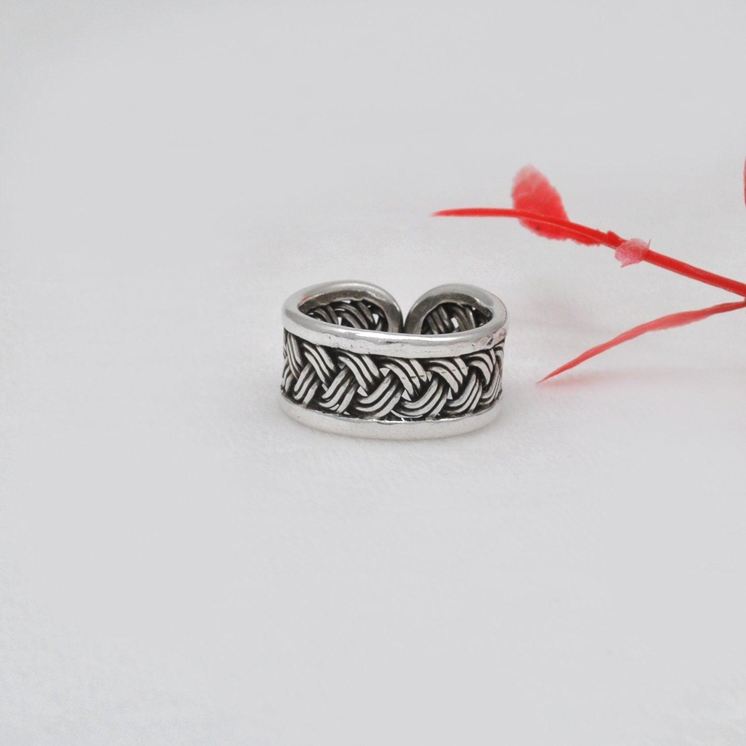 Oxidized Woven Men Women Size Ring 10 - Kanika Creations