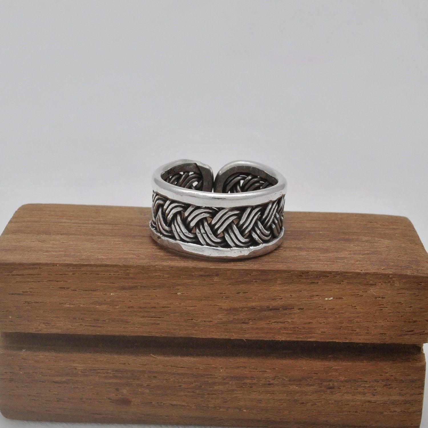 Oxidized Woven Men Women Size Ring 10 - Kanika Creations