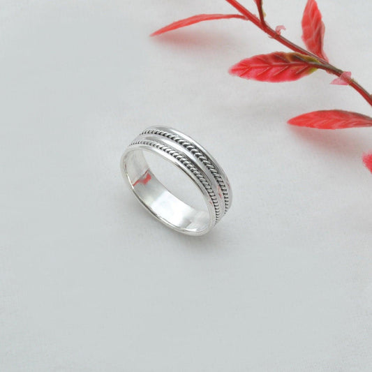 925 Sterling Silver Engagement Band Ring 12.5 US - Kanika Creations