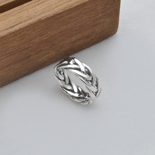 Woven Celtic Silver Braid Ring Size 8.5 - Kanika Creations