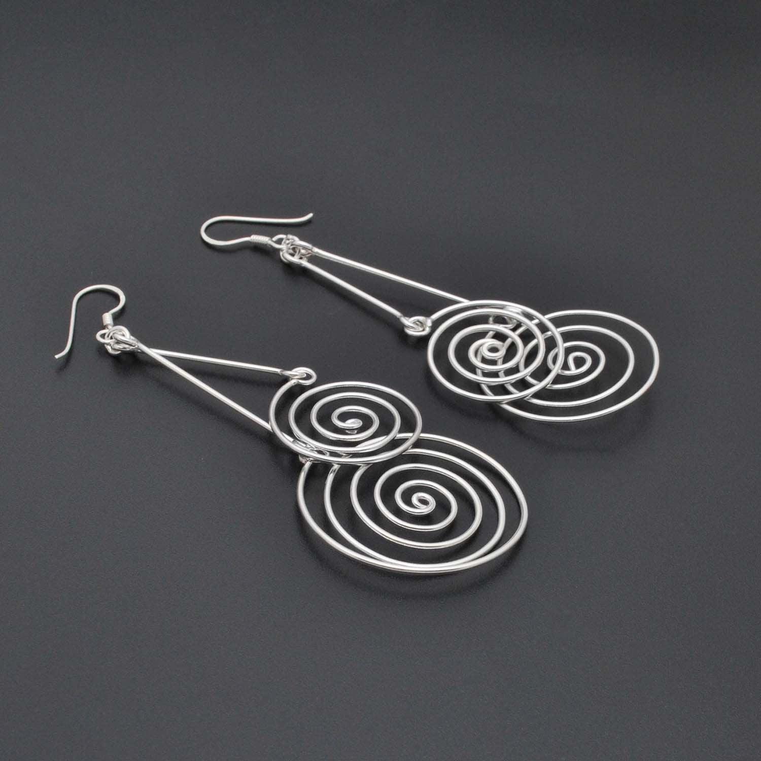 Silver Spiral Geometric Women’s Earrings - Kanika Creations