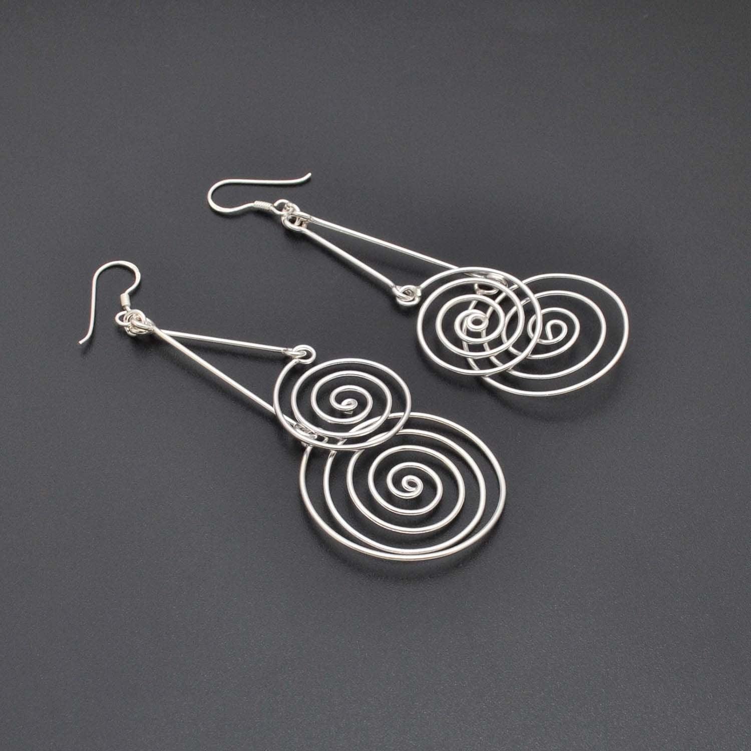 Silver Spiral Geometric Women’s Earrings - Kanika Creations