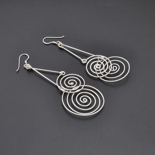 Silver Spiral Geometric Women’s Earrings - Kanika Creations