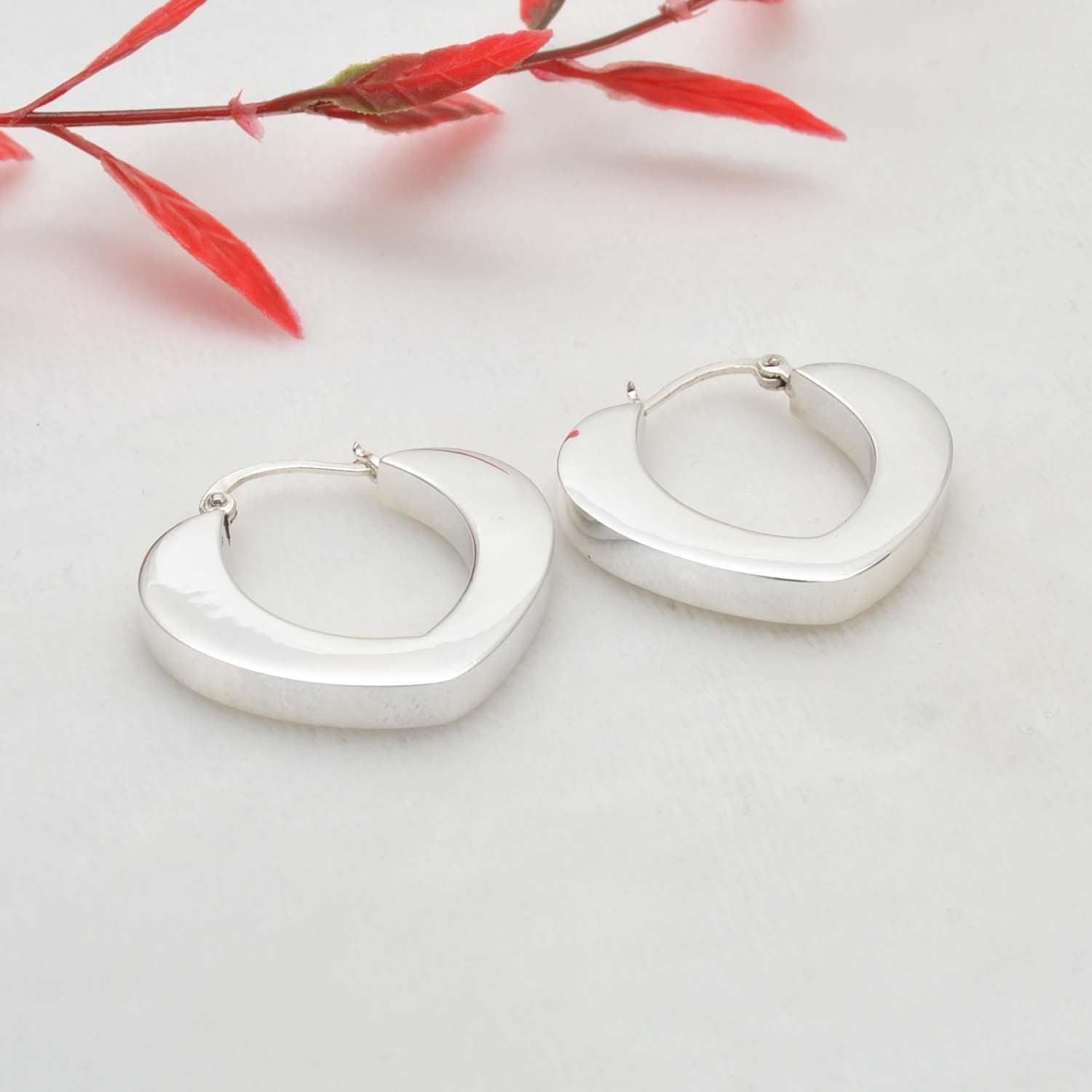 Love Heart Huggie Hoop Silver Earring - Kanika Creations