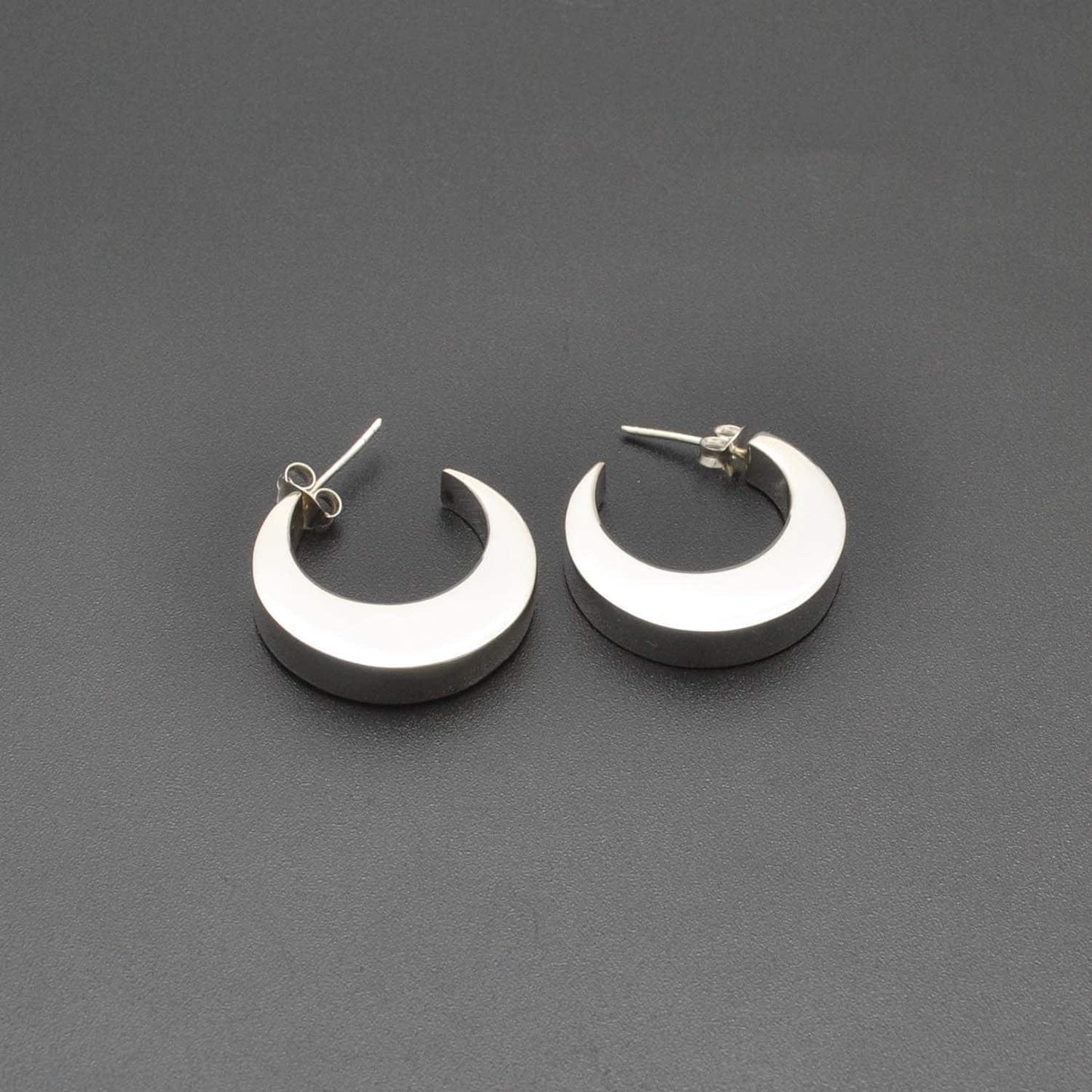 Crescent moon Huggie hoop silver earrings stud - Kanika Creations