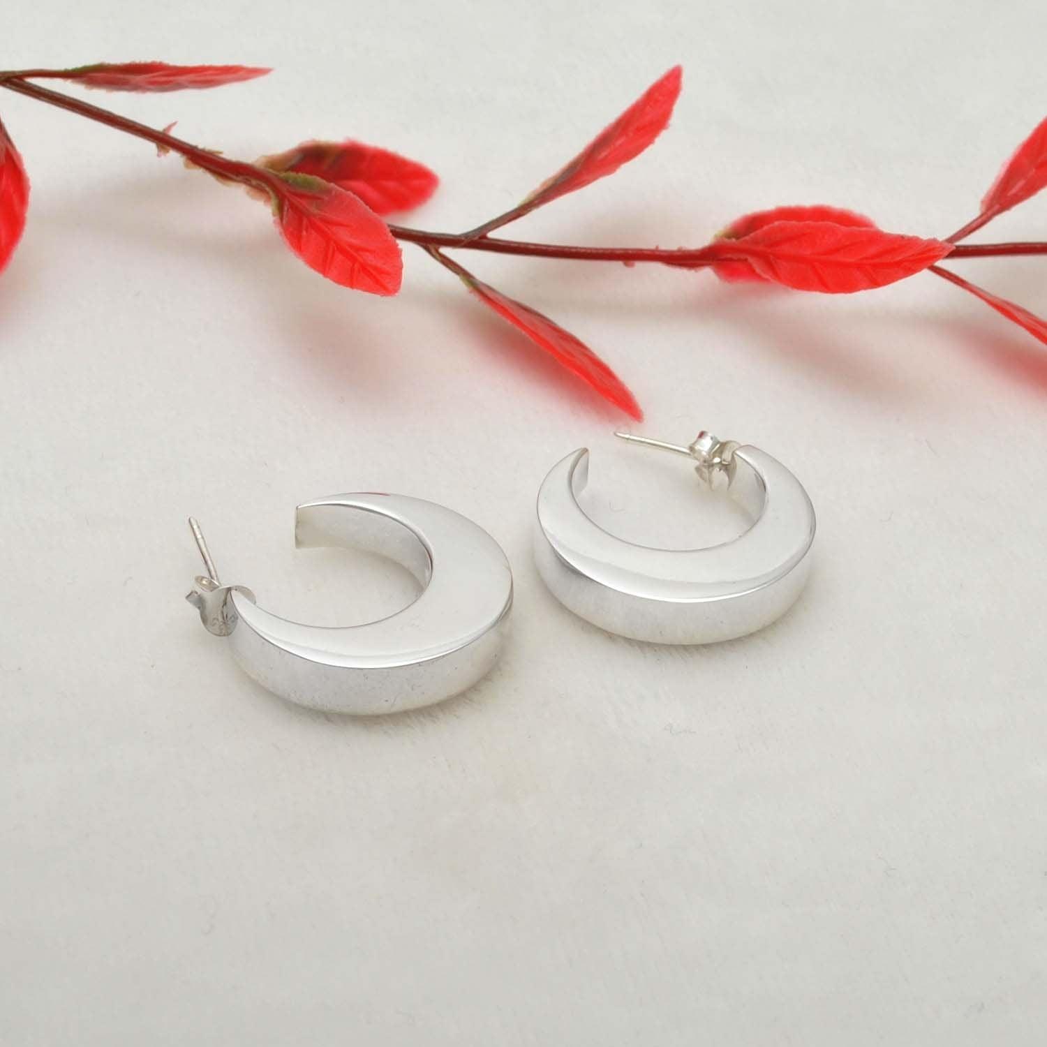 Crescent moon Huggie hoop silver earrings stud - Kanika Creations